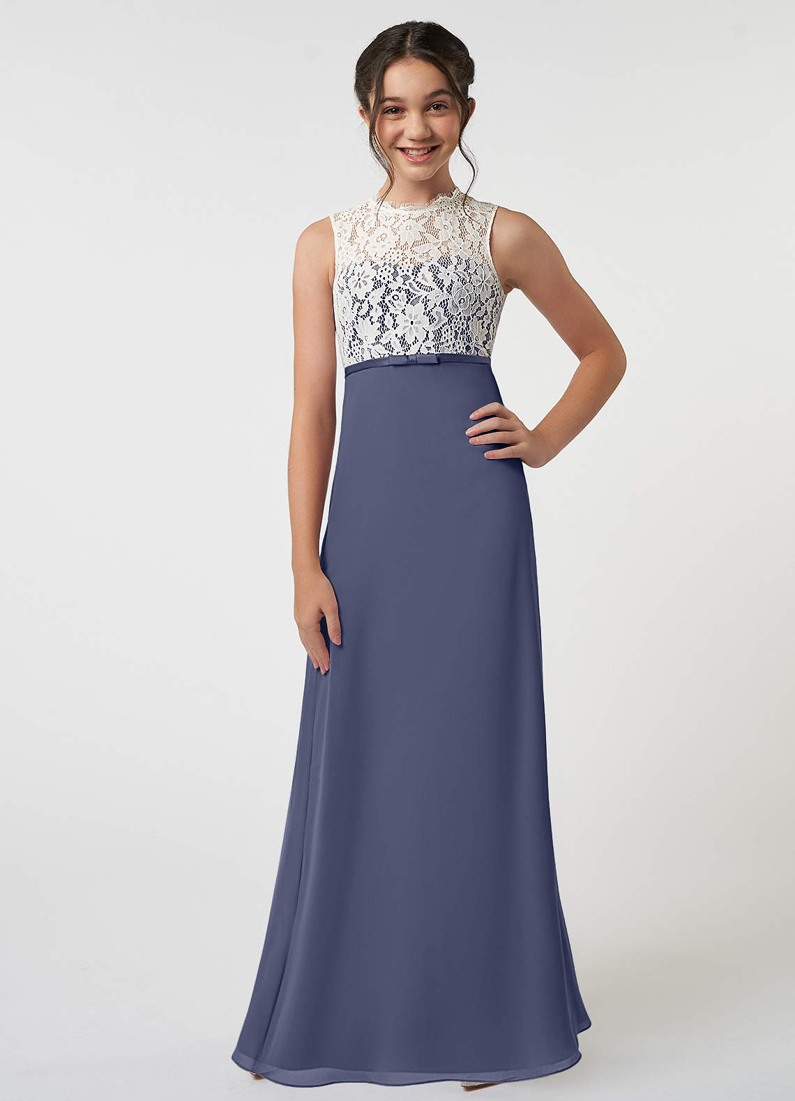 Azazie Rana Junior Stormy A-Line Lace Chiffon Dress image1