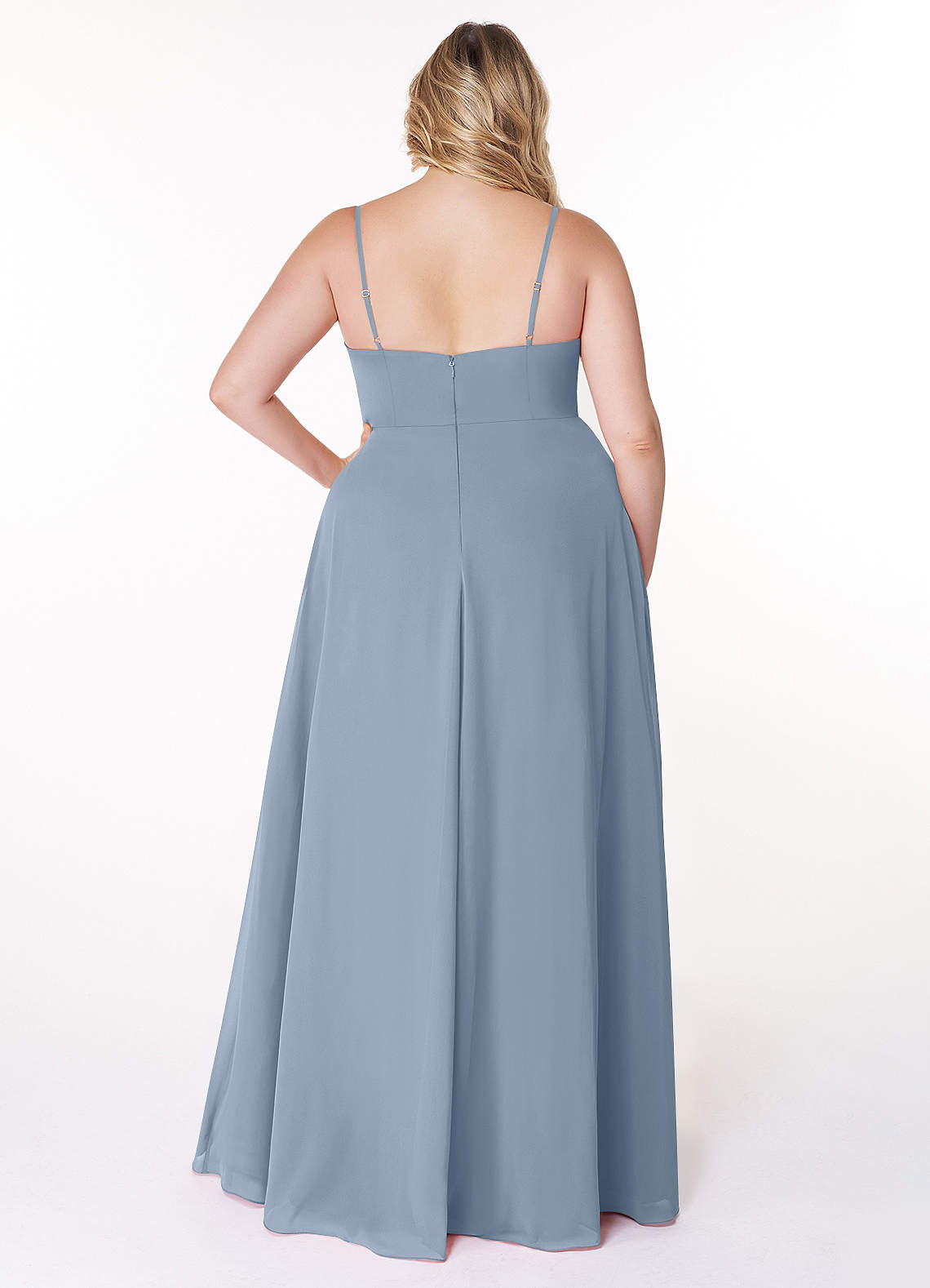 Azazie Moira Jurken voor bruidsmeisjes Jurk van Chiffon met A-Lijn Schop Stoffig Blauw image8