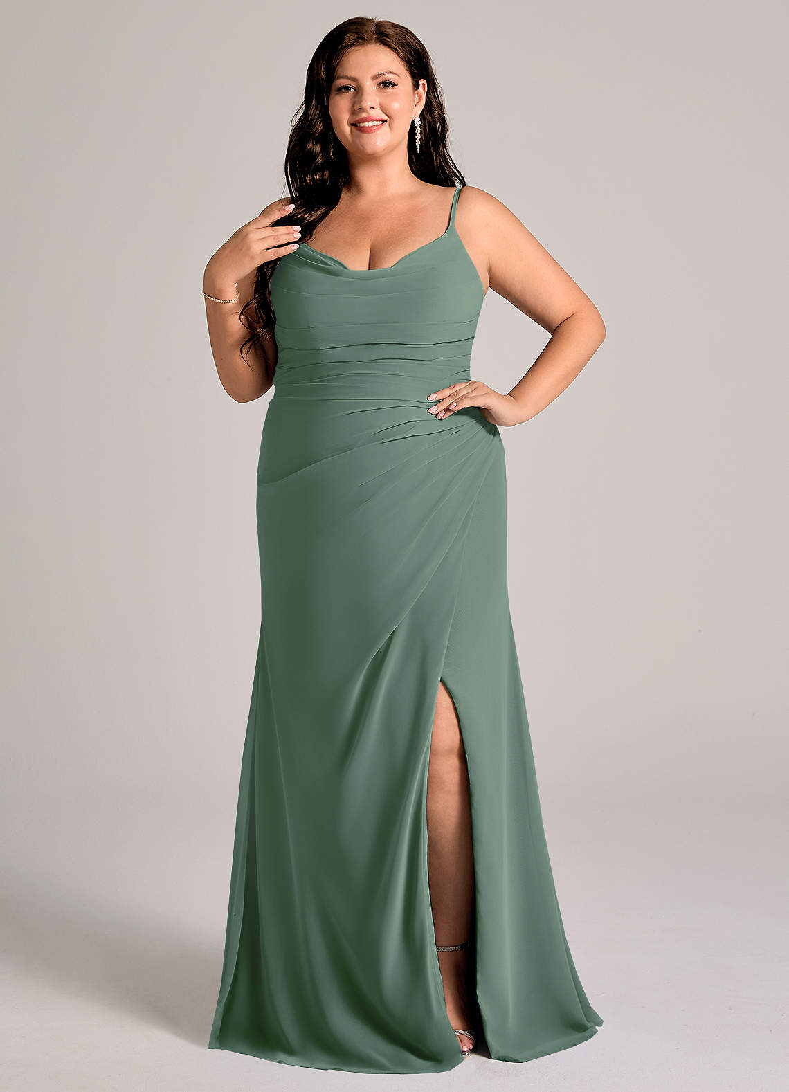 Azazie Deandra Bridesmaid Dresses Eucalyptus Mermaid Pleated Chiffon Dress image1