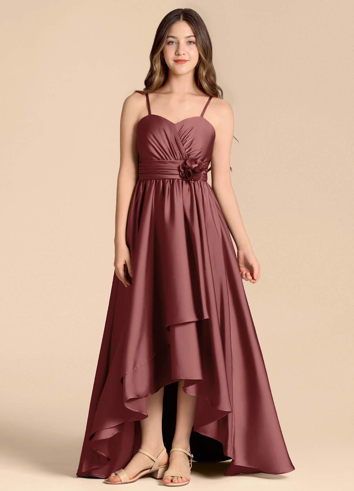 Azazie Catalina Junior Jurk van Stretch Satijn met A-Lijn Sweetheart Halslijn Amethist image1