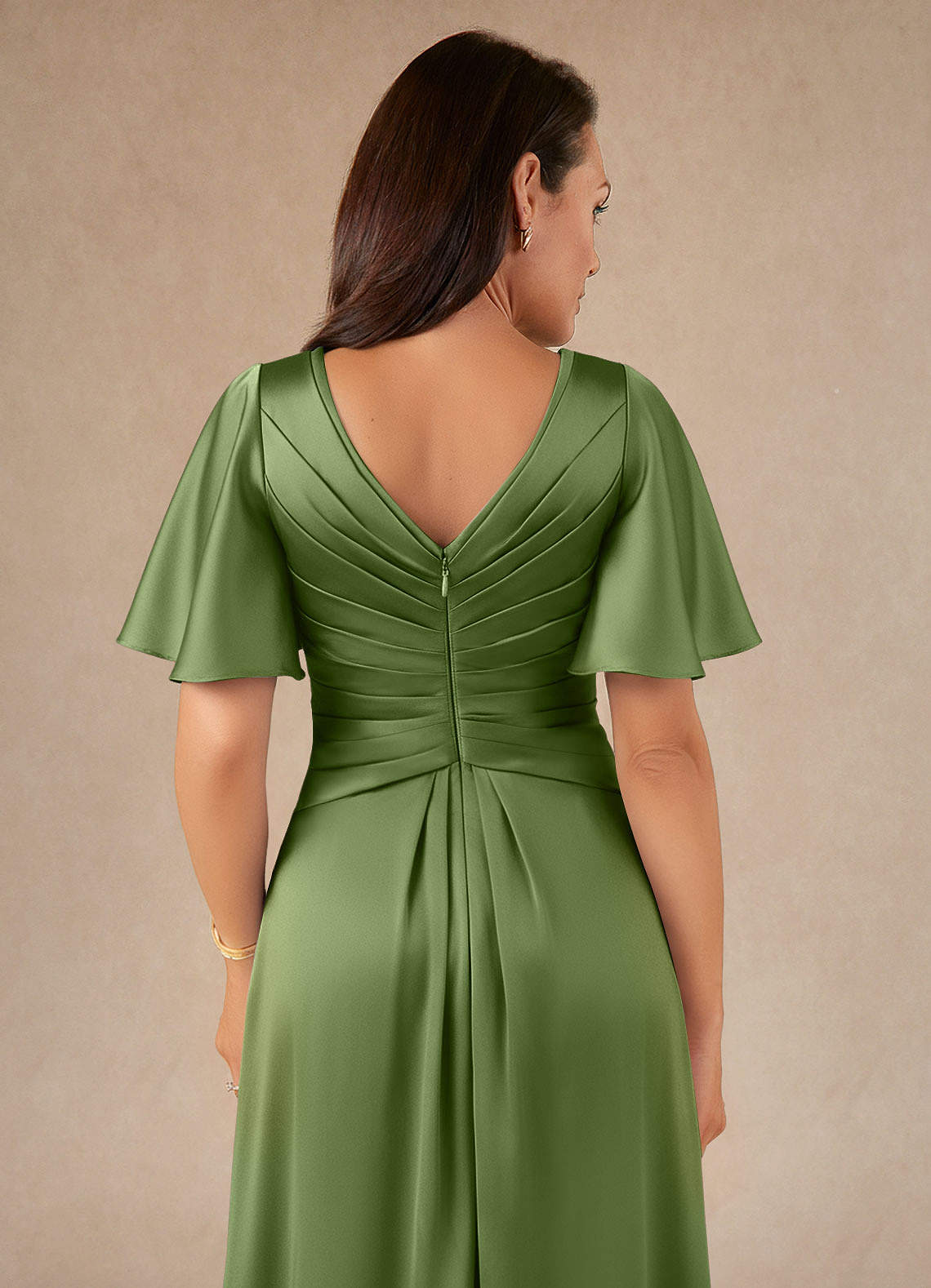 Azazie Emmeline Mother of the Bride Dresses Juniper A-Line Pleated Stretch Satin Dress image3