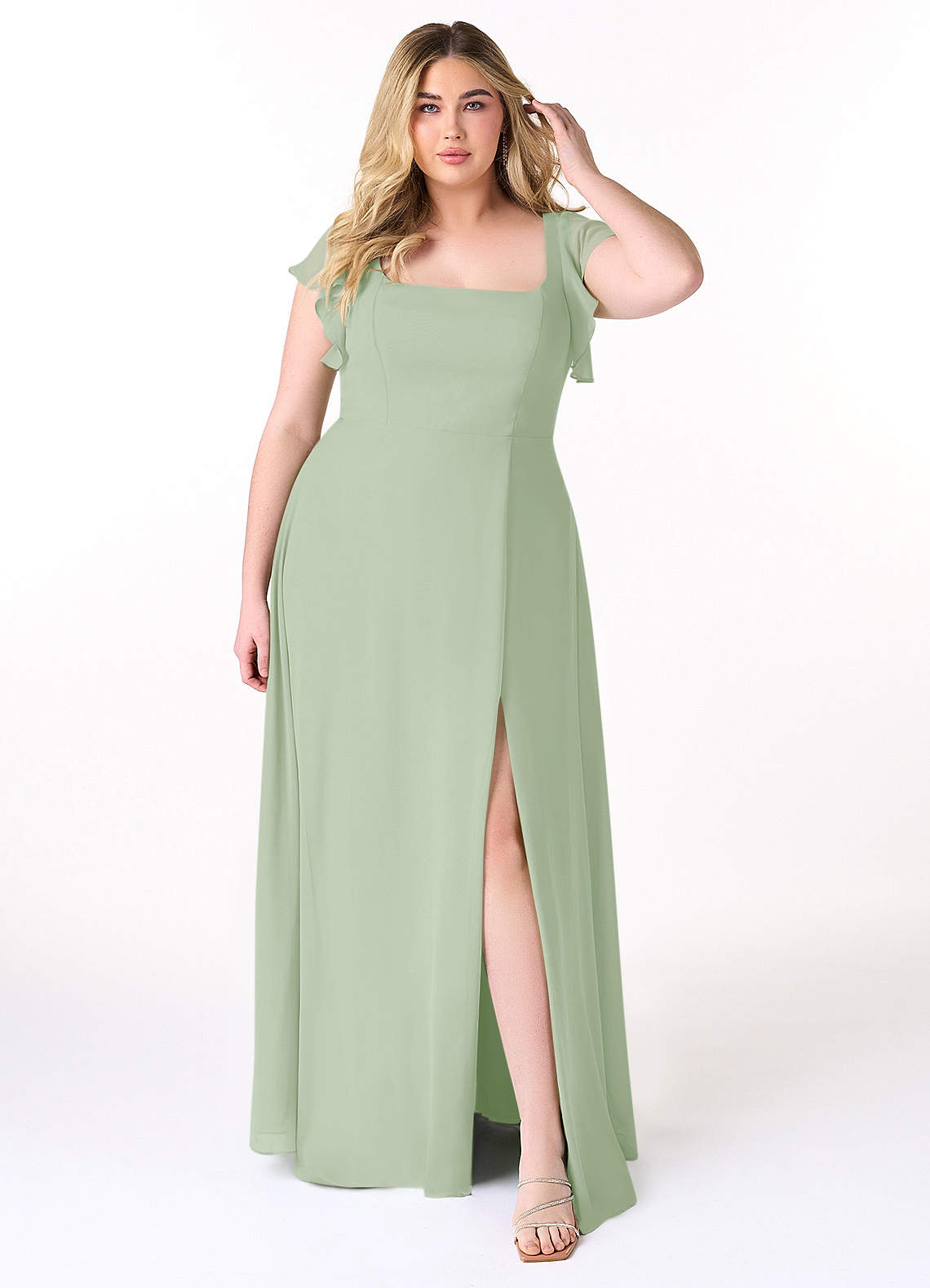 Azazie Bondi Bridesmaid Dresses Dusty Sage A-Line Ruffled Chiffon Dress image6