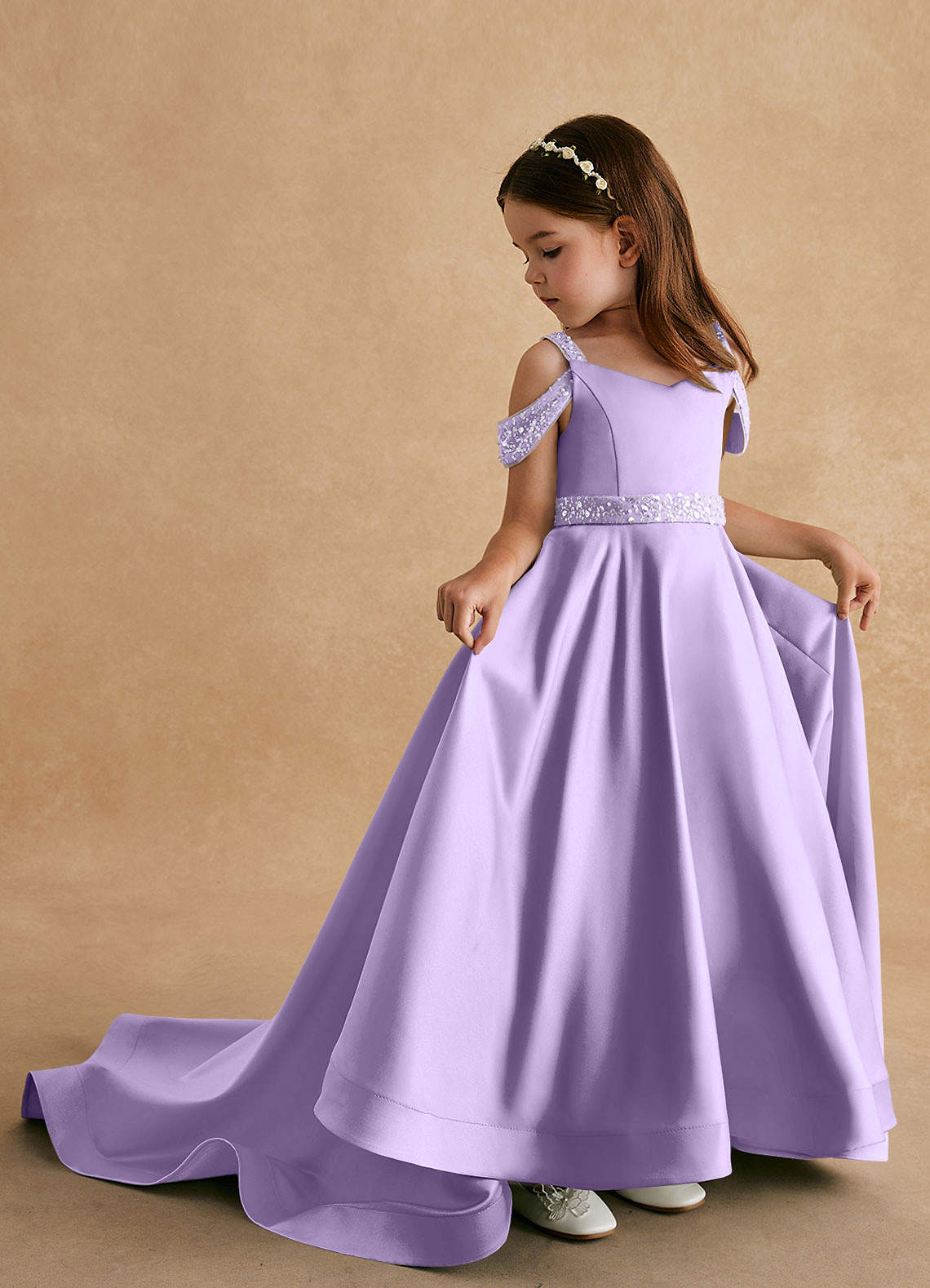 Azazie Jodi Flower Girl Dresses Lilac A-Line Matte Satin Dress image1