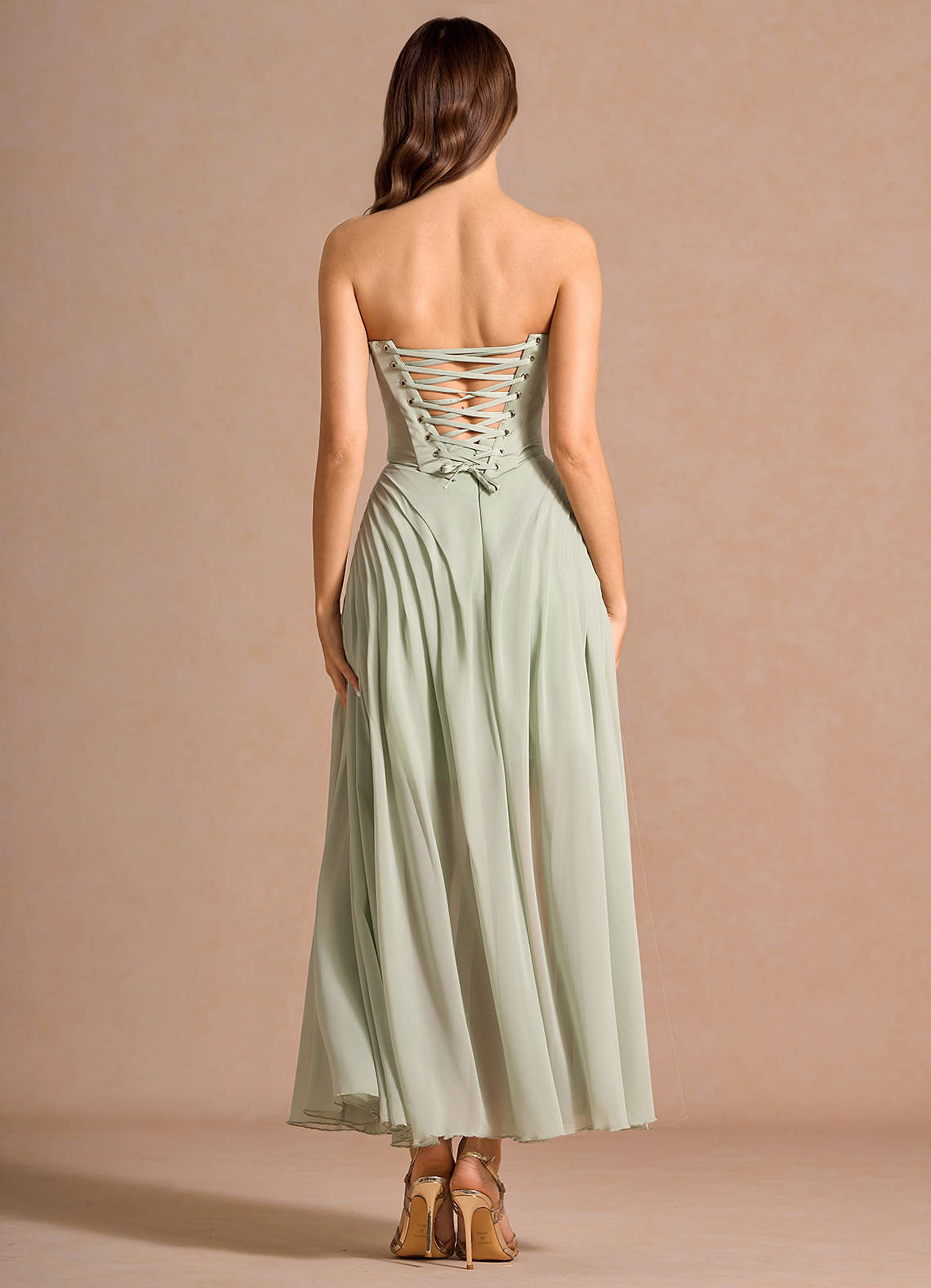 dress in pale green worsted double gabardine Azazie Doralyn Light Green Two Piece Set