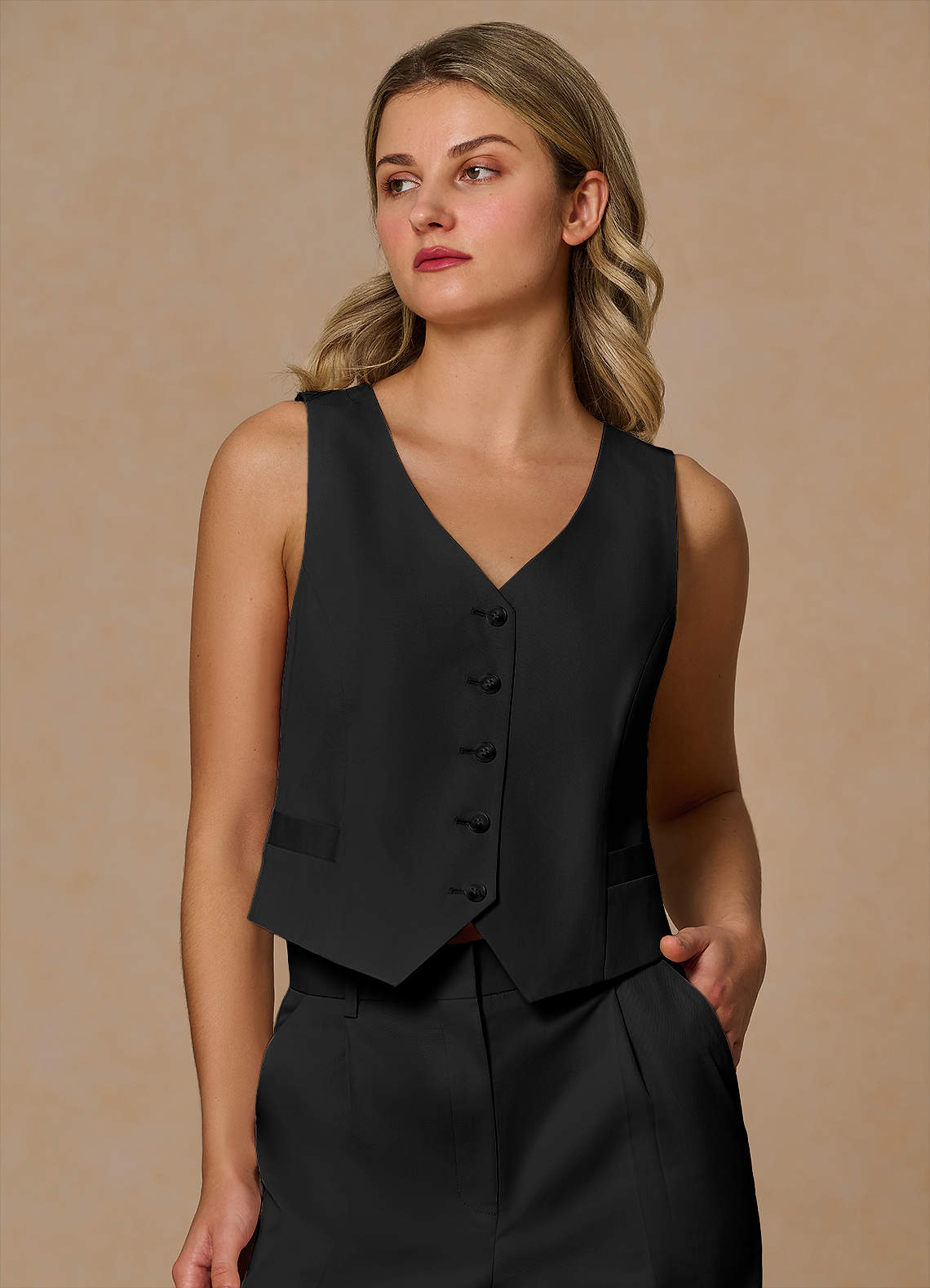 front Margaret Black Cotton Linen Blend Vest