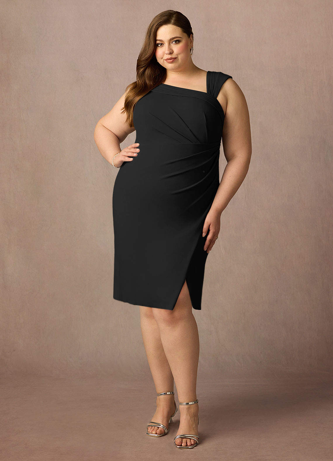 Azazie Cecily Abiti per la Madre della Sposa Abito Tubino in Crepe Elasticizzato Nero image1