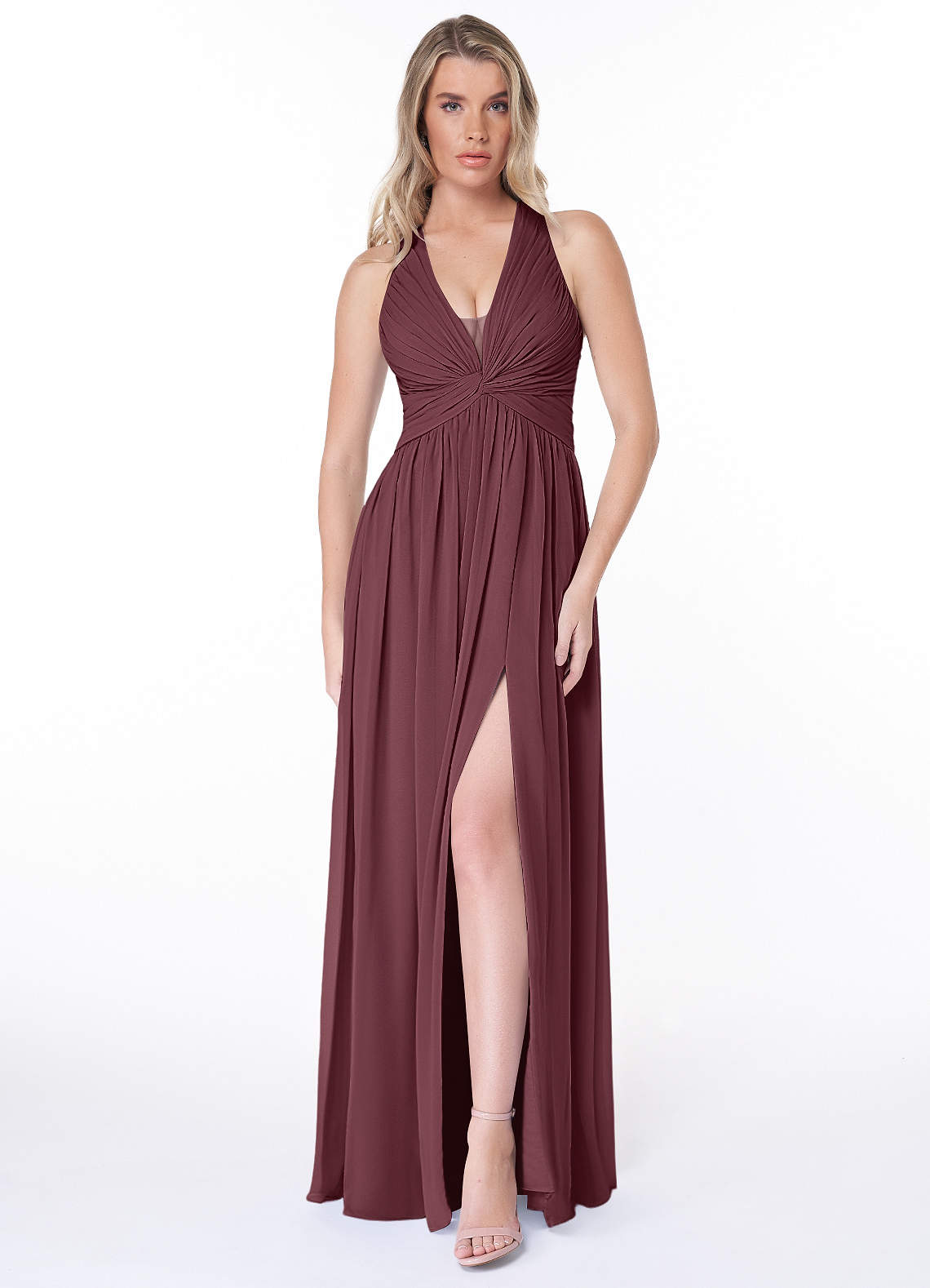 Azazie Jaclyn Bridesmaid Dresses Sangria A-Line Pleated Chiffon Dress image1