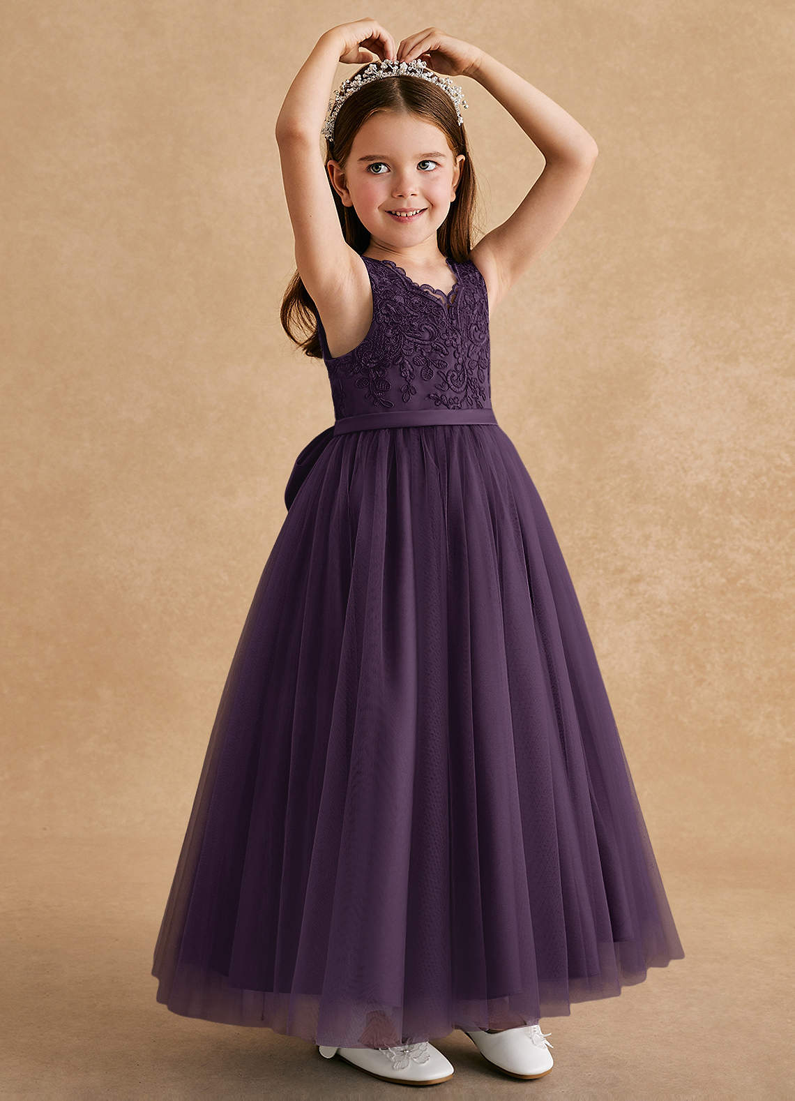 Azazie Cinna Plum A-Line Lace Tulle Dress Azazie CA