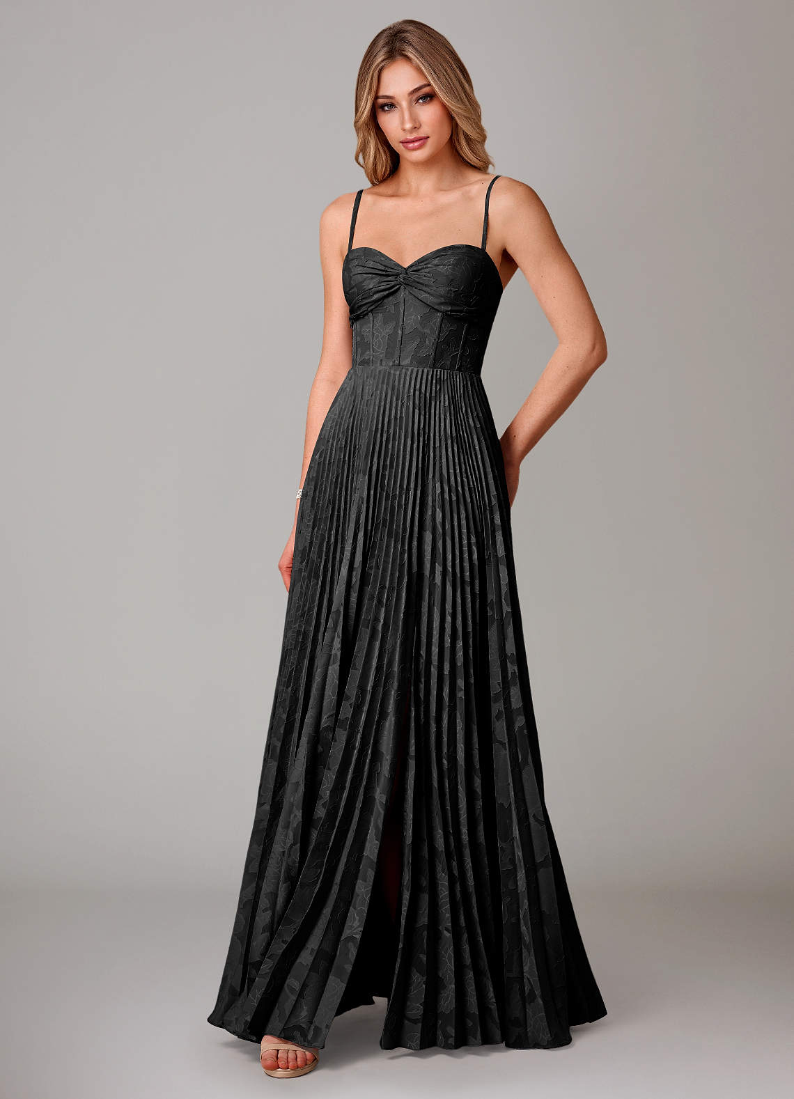 Azazie Akiko Bridesmaid Dresses Black A-Line Sweetheart Neckline Floral Burnout Dress image3