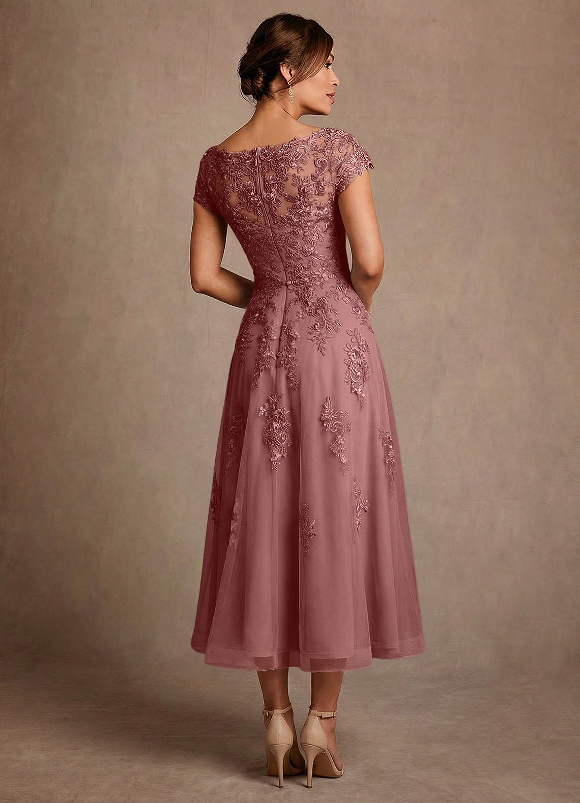 Azazie Jolanda vestidos de madre de la novia Vestido de Rosa Del Desierto de Encaje de Corte en A image1