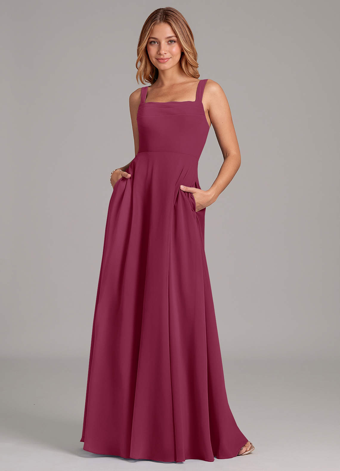 Azazie Shaude Bridesmaid Dresses Mulberry A-Line Pleated Chiffon Dress image1