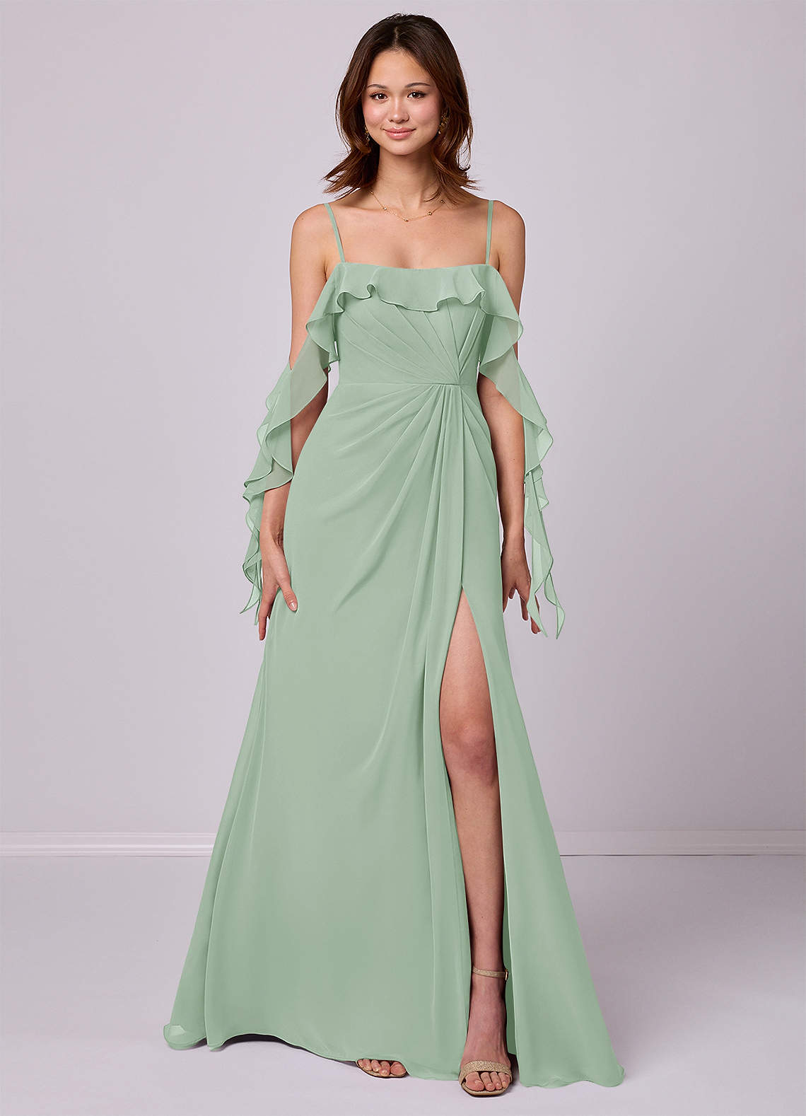 Barbie ♥ Azazie Bridesmaid Dresses Agave A-Line Off the Shoulder Chiffon Convertible Dress image5