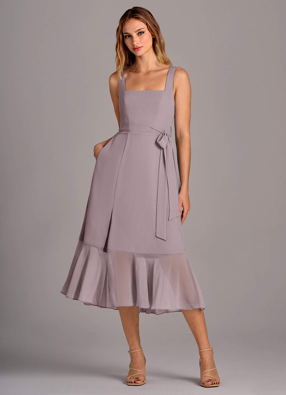 Azazie Deb Bridesmaid Dresses Dusk A-Line with Pockets Chiffon Convertible Dress image1