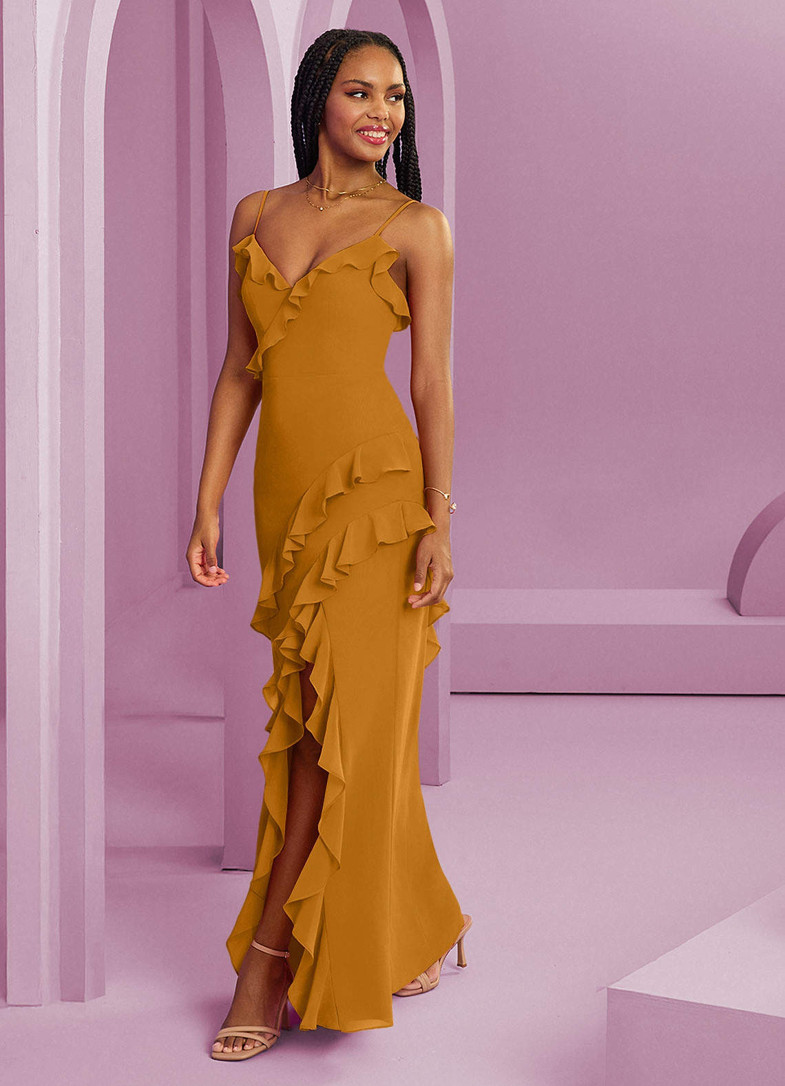 Barbie ♥ Azazie Jurken voor bruidsmeisjes Jurk van Chiffon met Kolom Boterbabbelaar image1