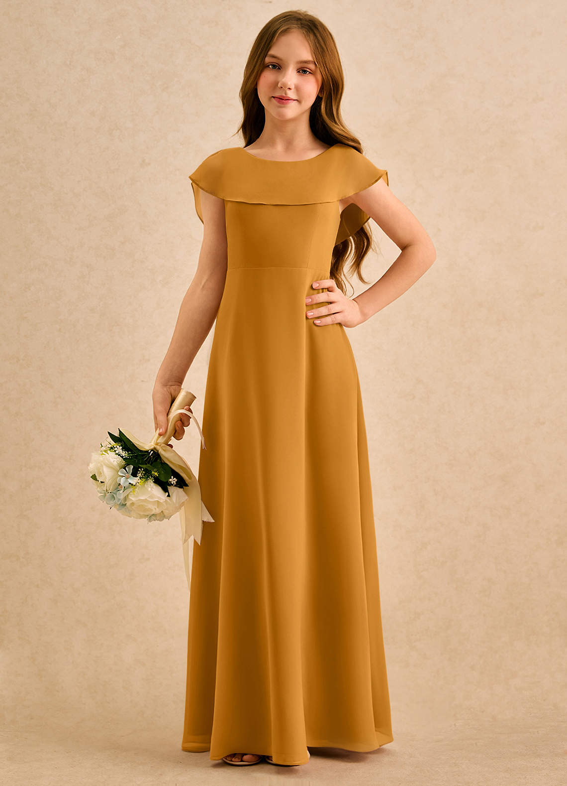 Azazie Kittie Girls Formal Flower Girl Klänningar Klä A-Line i Chiffong image4