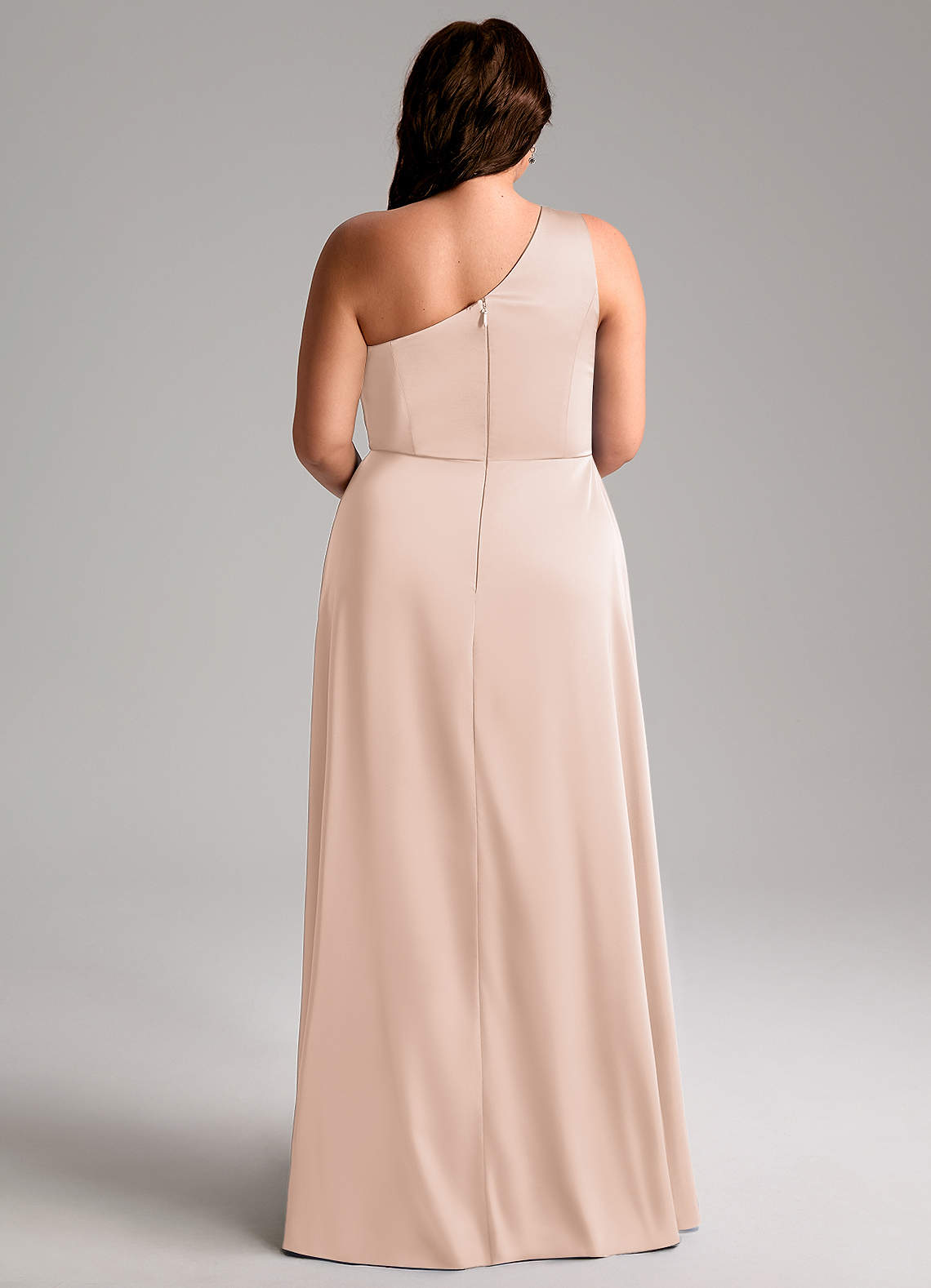 Azazie Brooke Vestidos de madrinha de casamento Vestido Rosa Corado de Cetim elástico de Linha A com Um ombro image8