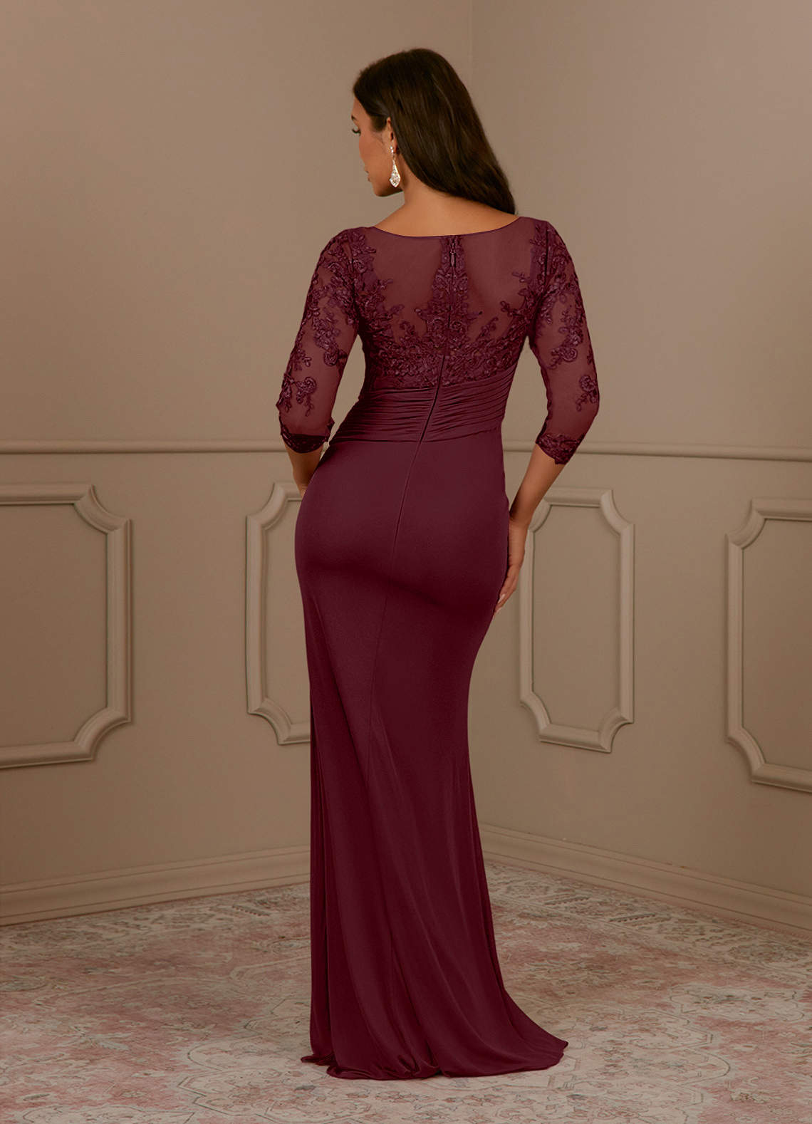 Azazie Fatemah Mother of the Bride Dresses Cabernet Mermaid Scoop Lace Lace Dress image3