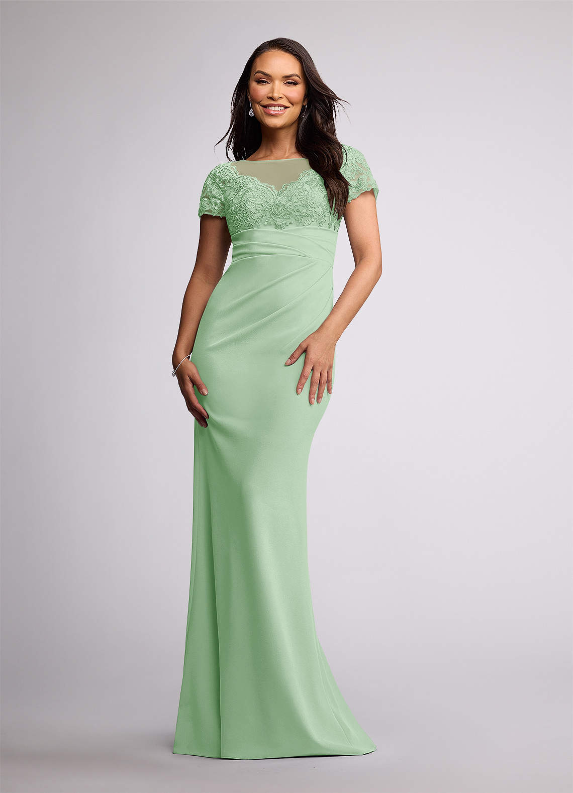 Azazie Susan Mother of the Bride Dresses Dusty Sage Sheath Lace Stretch Crepe Dress image1