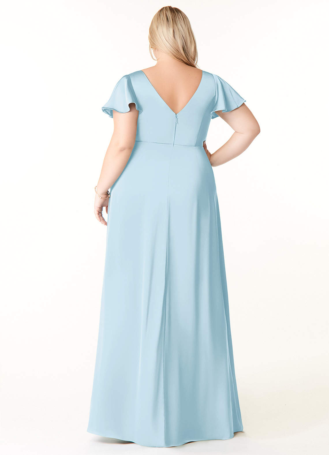azure blue bridesmaid dresses Off-Shoulder Sheath Pleated Satin Light Blue Bridesmaid Dress BD136 US16 / Custom Color main image 0