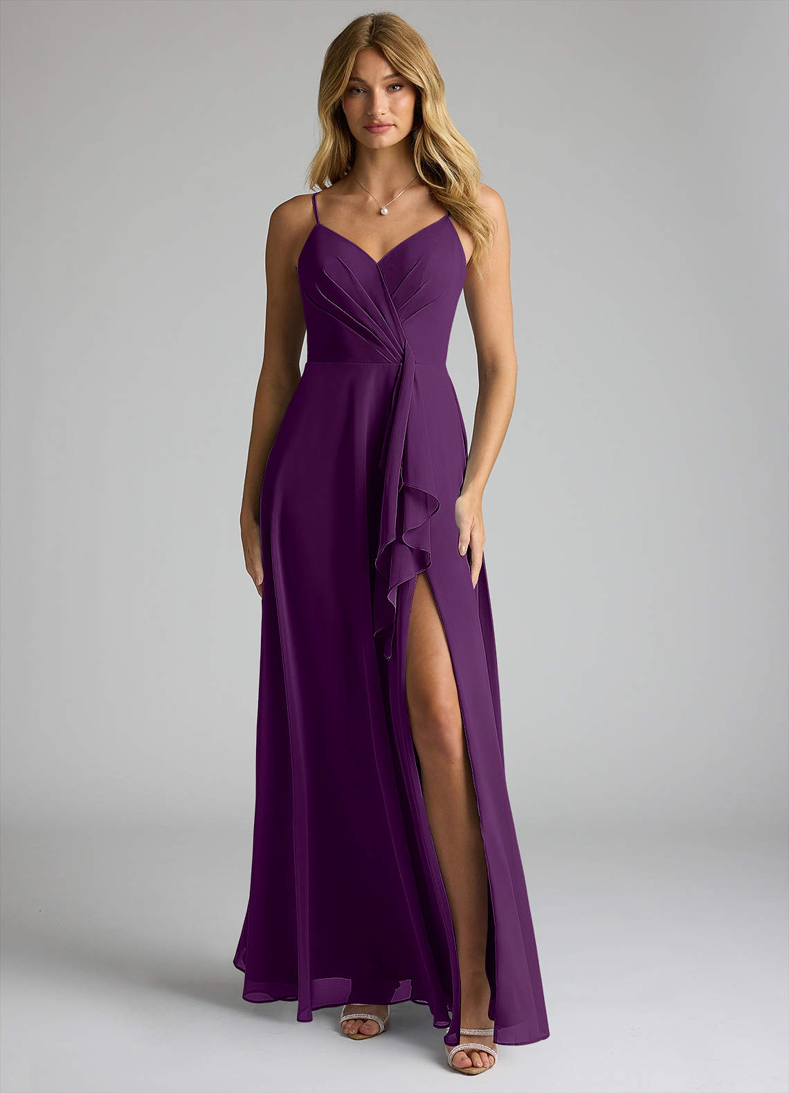 Azazie Akita Bridesmaid Dresses Grape A-Line Chiffon Dress image1