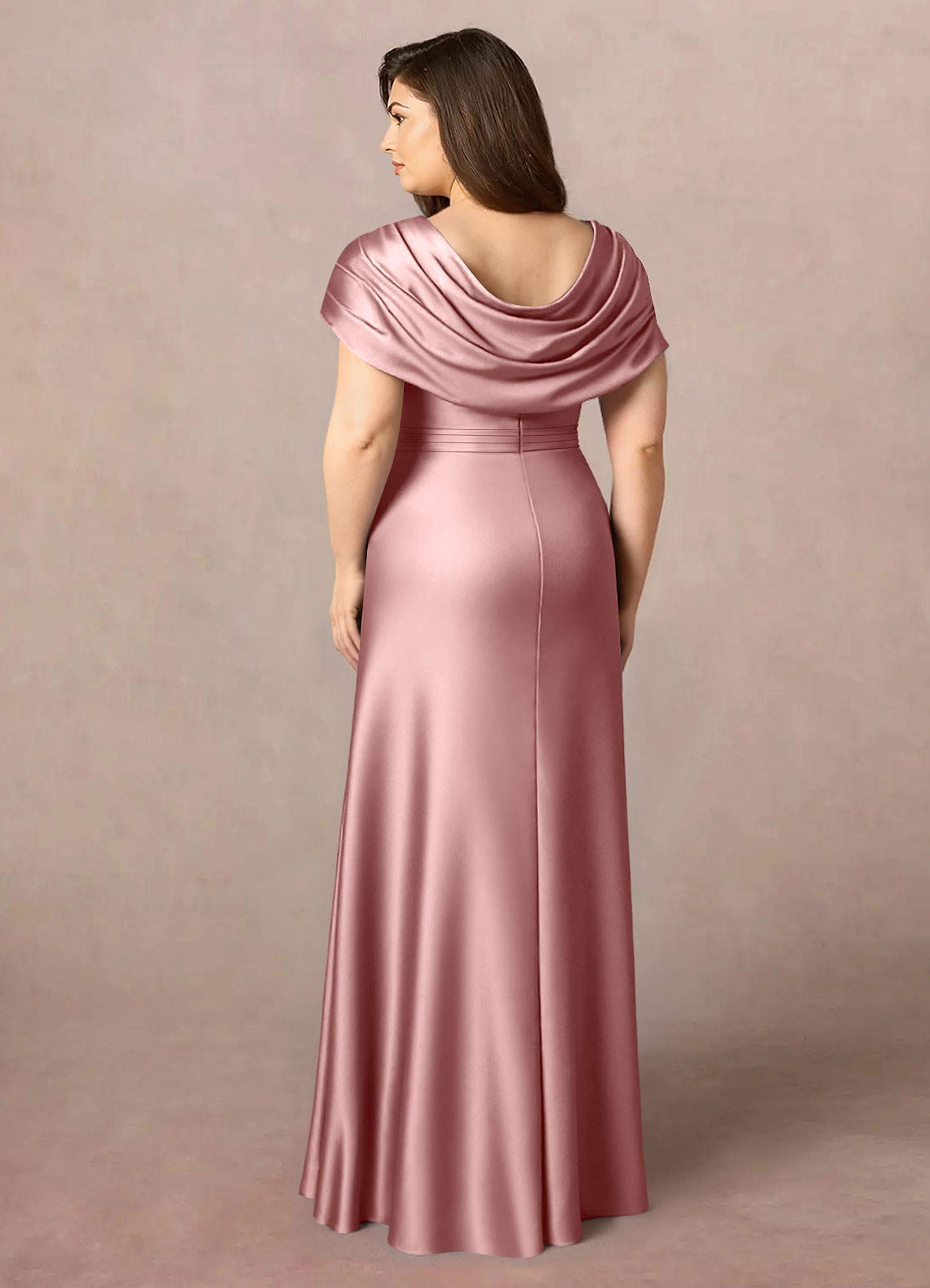 Azazie Branford Mother of the Bride Dresses Dusty Rose A-Line Pleated Stretch Satin Dress image9