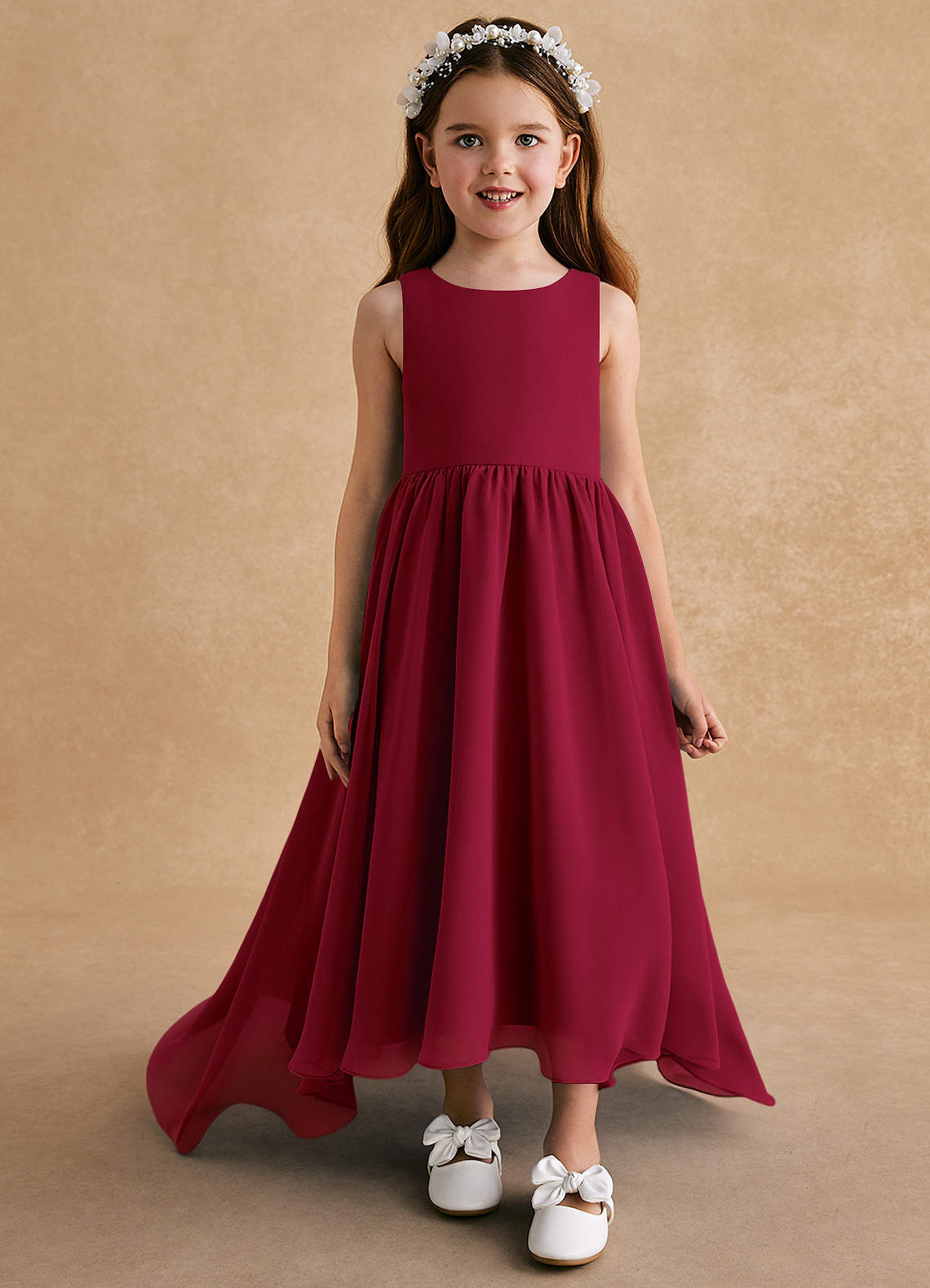 Azazie Pip Flower Girl Klänningar Klänning A-Line i Chiffong Ärmlös image1