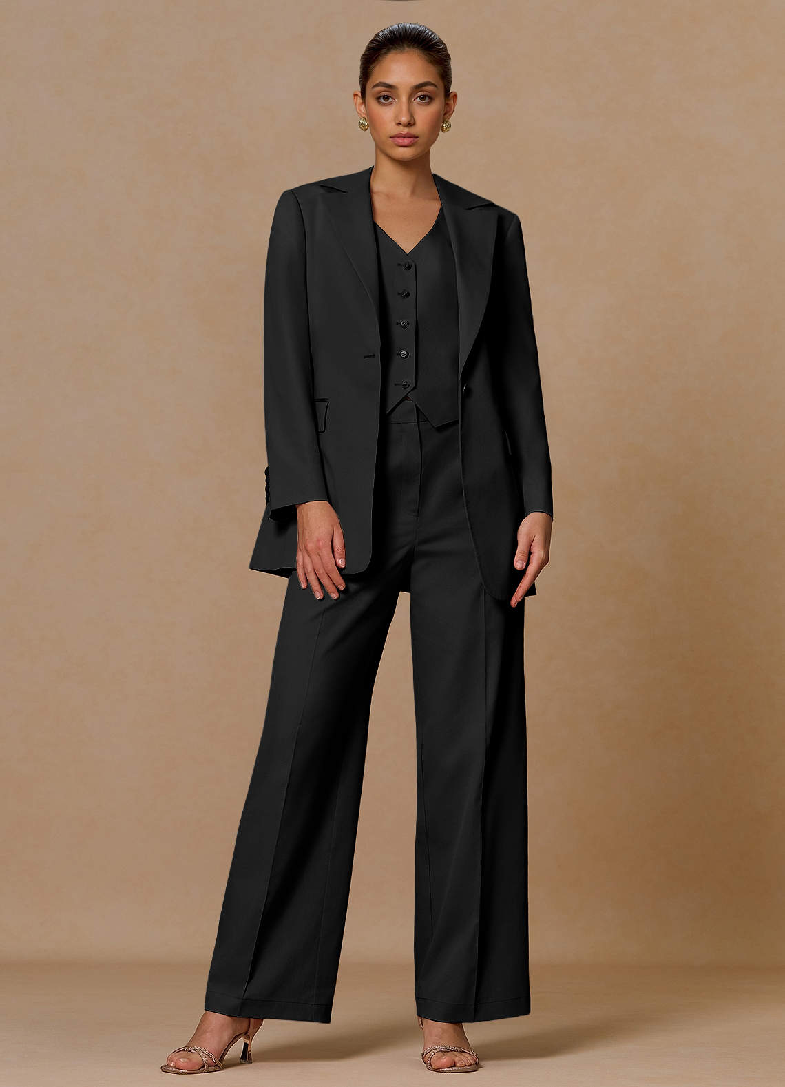 Margaret Black Cotton Linen Blend 3-Piece Suit | Azazie