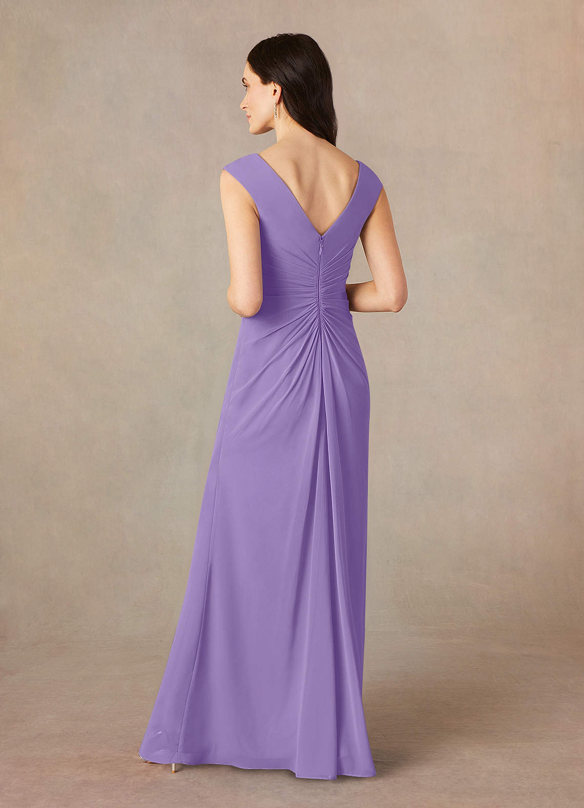 A-Line Pleated Chiffon Floor-Length Dress Sunset