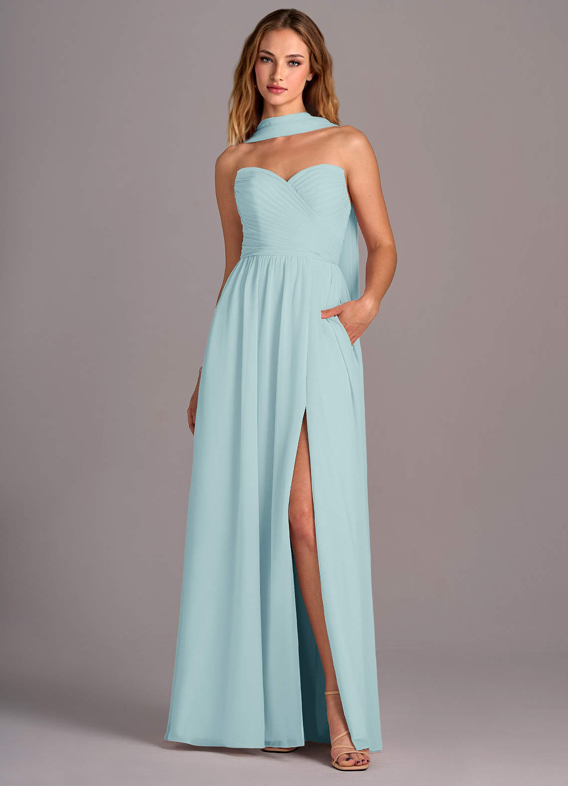Azazie Joni Bridesmaid Dresses Sea Glass A-Line Strapless Chiffon Convertible Dress image1