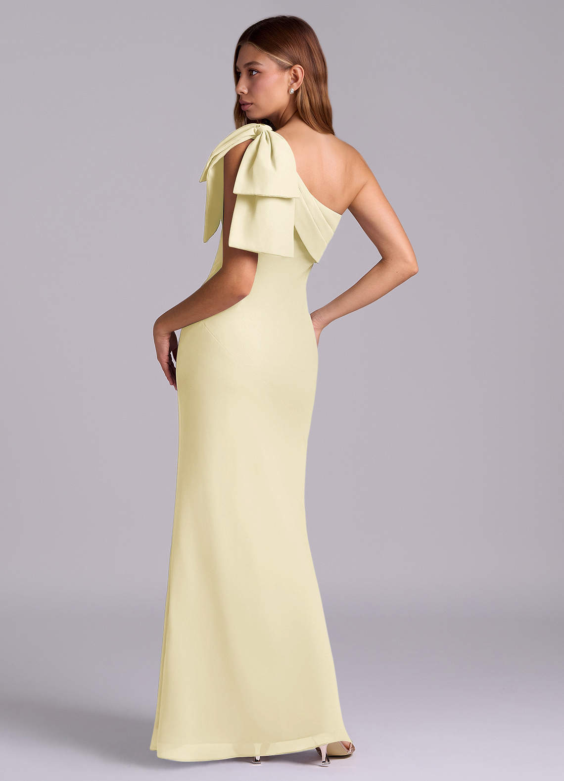 Azazie Yuanna Bridesmaid Dresses Lemon Sorbet Mermaid One Shoulder Chiffon Dress image5