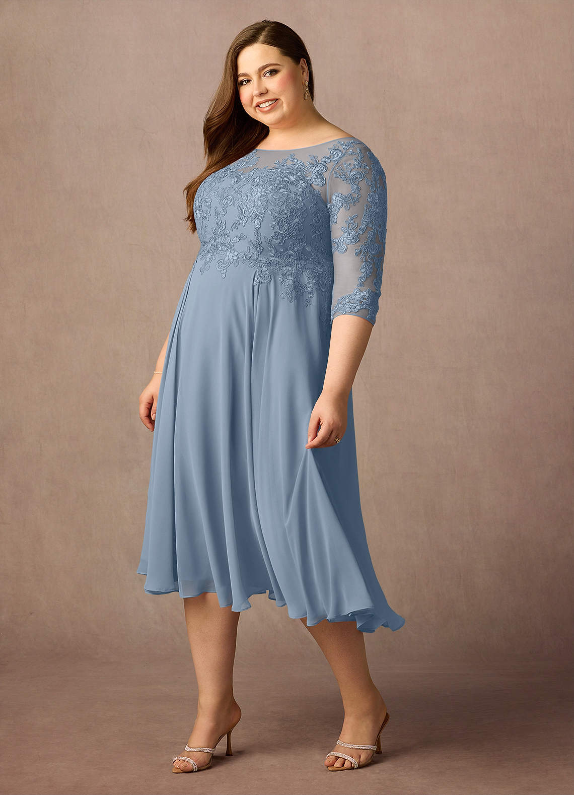Azazie Marge Mother of the Bride Dresses Dusty Blue A-Line Scoop Lace Chiffon Dress image8