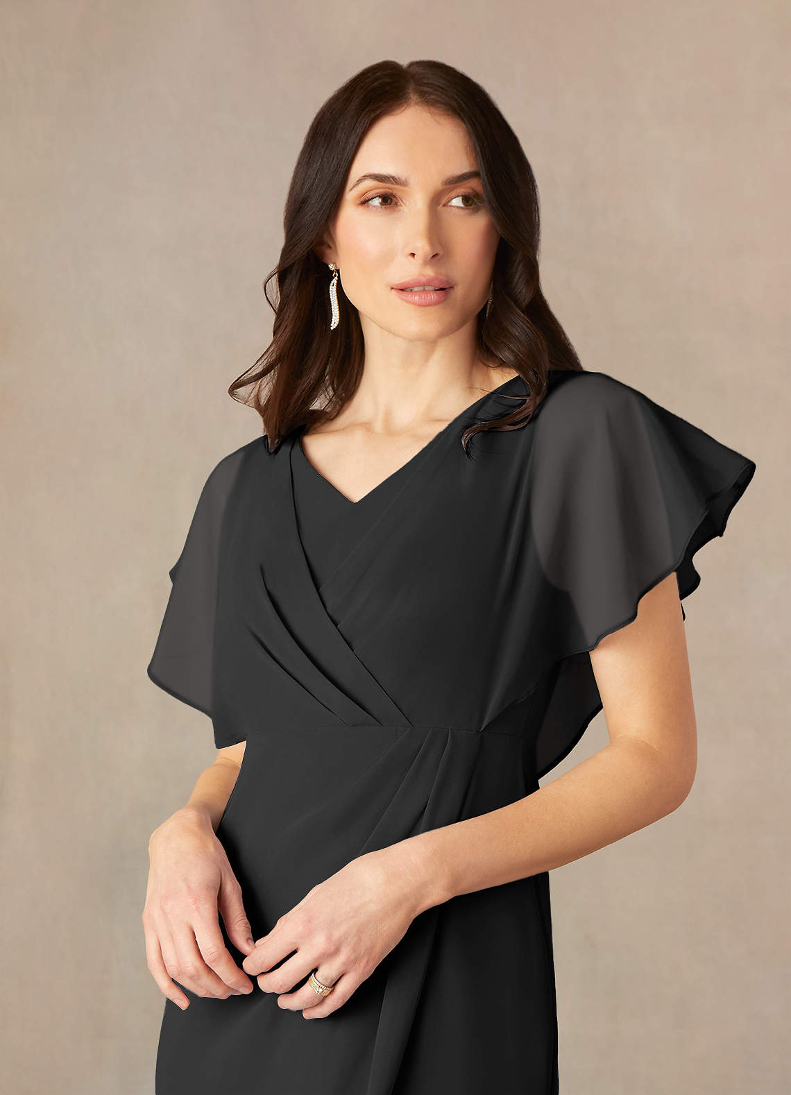 Azazie Julia Black Sheath V-Neck Pleated Chiffon Dress Ready to Ship |  Azazie