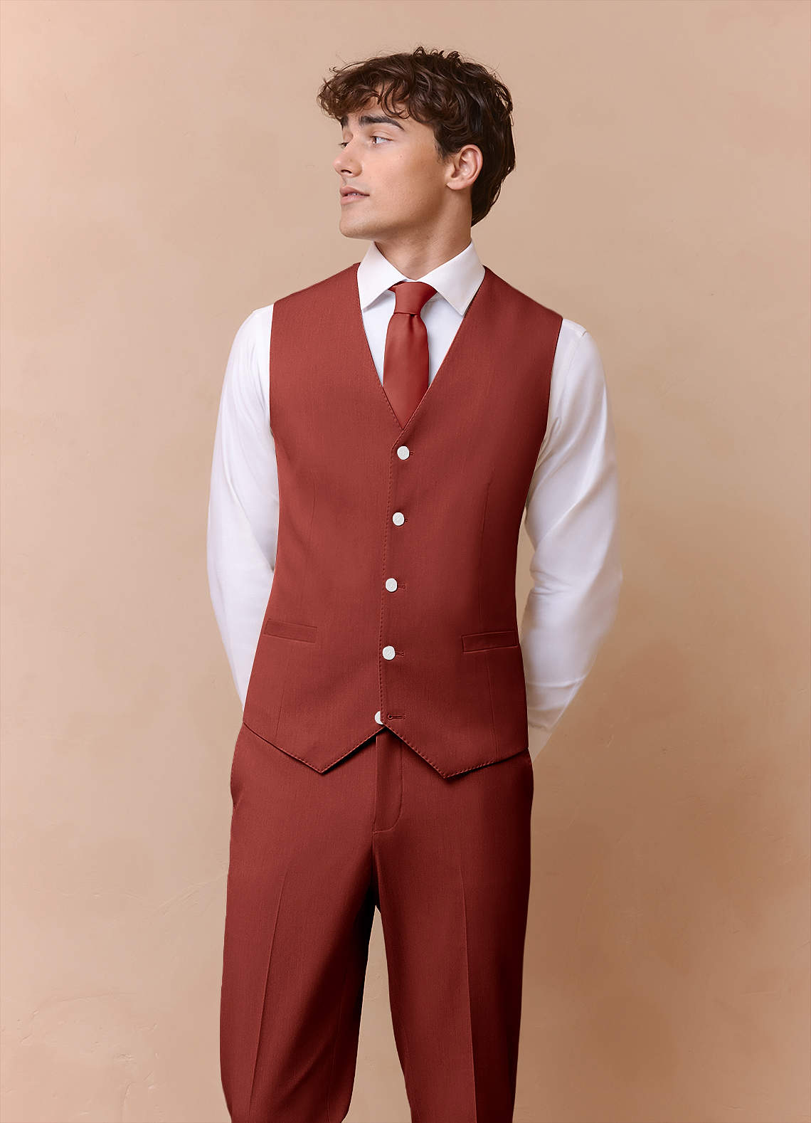 front James Terracotta Structured Stretch Suit Vest