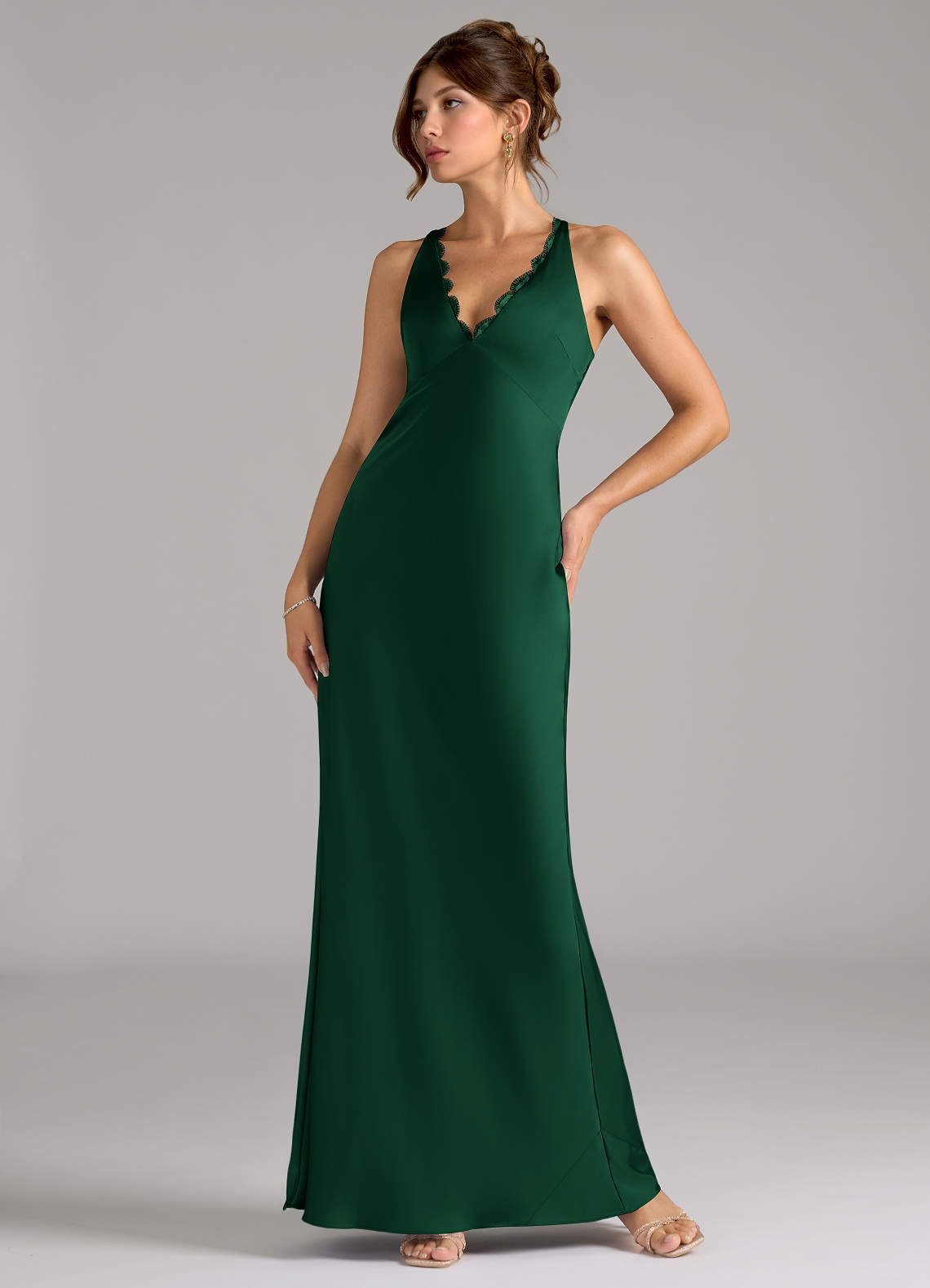 Azazie Tianna Bridesmaid Dresses Dark Green A-Line Stretch Satin Dress image1