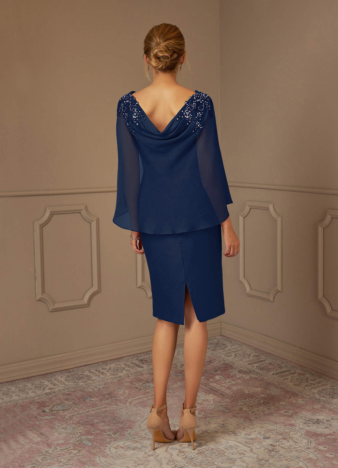 Azazie Carmela Mother of the Bride Dresses Dark Navy Sheath Lace Chiffon Dress image3