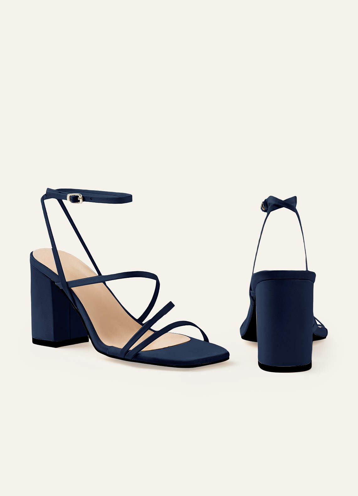 front Matching Color Matte Satin Ankle Strap Block Heel Sandals