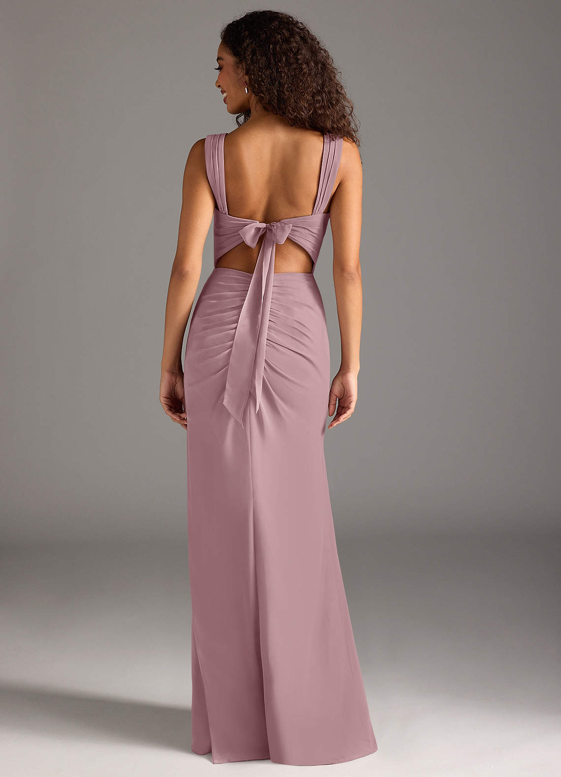 Azazie Jesaphine Bridesmaid Dresses Dusty Rose Sheath Bow Chiffon Dress image1