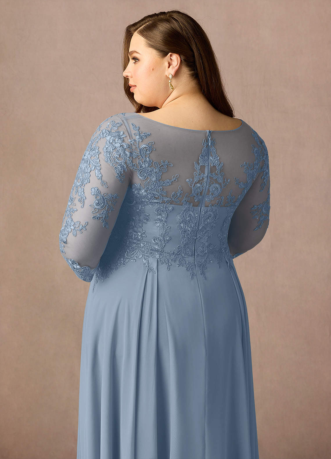 Azazie Marge Mother of the Bride Dresses Dusty Blue A-Line Scoop Lace Chiffon Dress image11