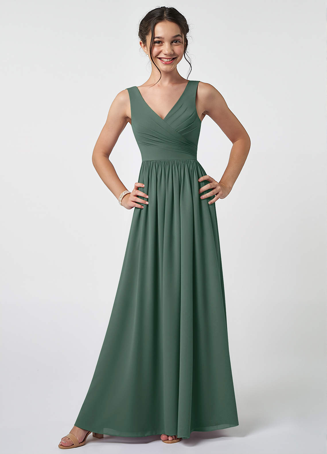 Azazie Keyla Junior A-Linie Plissee Chiffon Kleid Seemoos image1