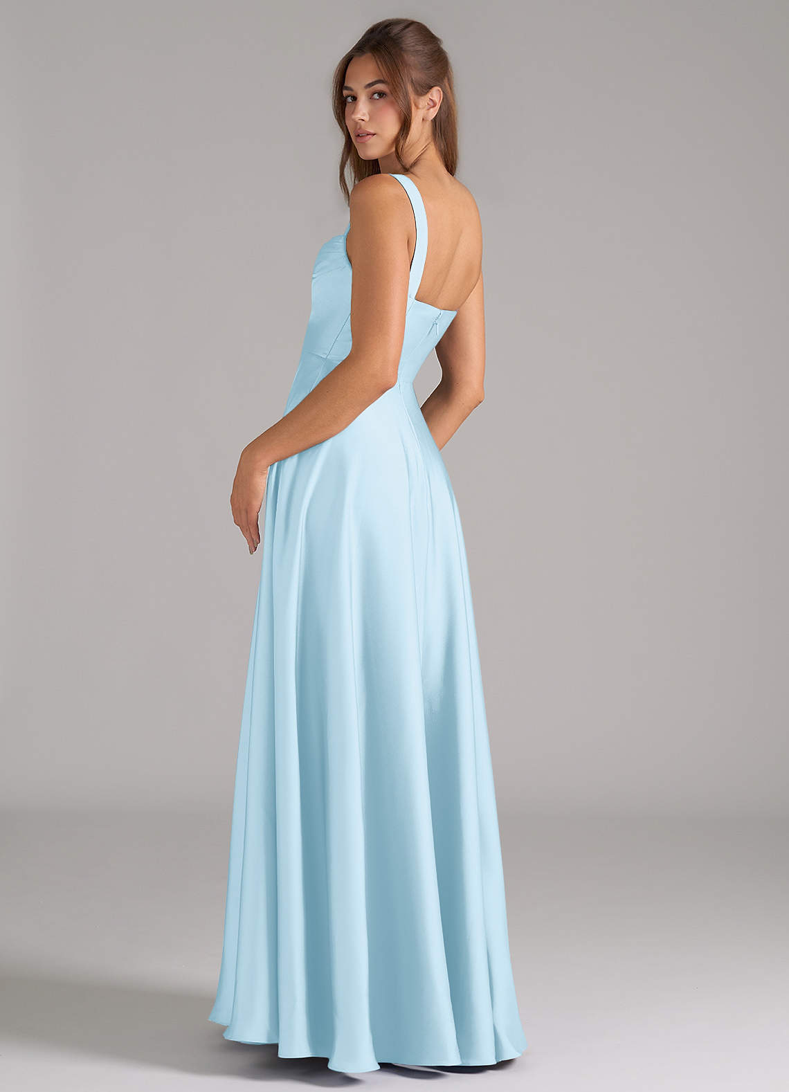 Azazie Shaude Bridesmaid Dresses Sky Blue A-Line Pleated Stretch Satin Dress image6