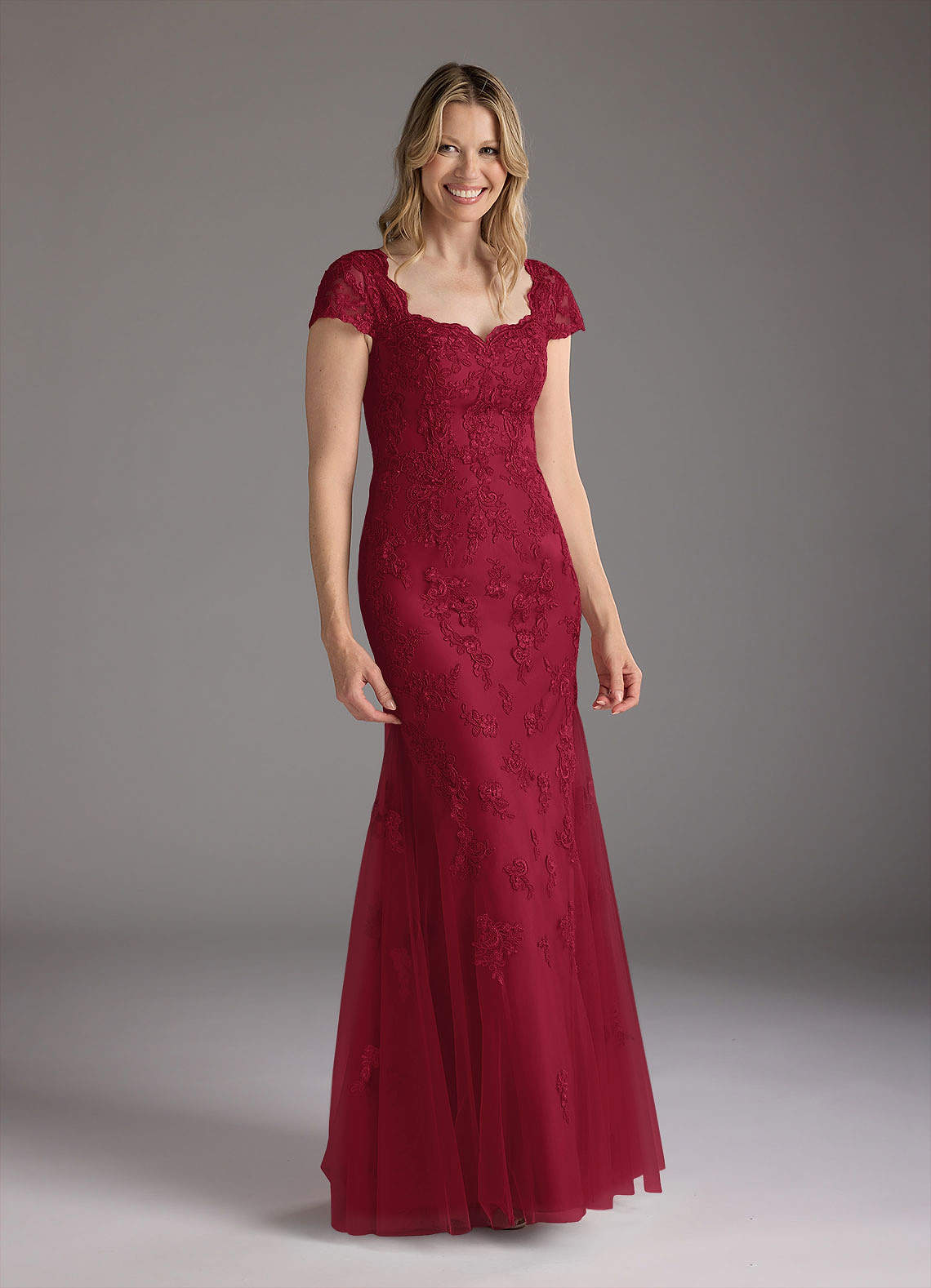 Azazie Marbella Mother of the Bride Dresses Burgundy Mermaid Queen Anne Sequins Lace Dress image3