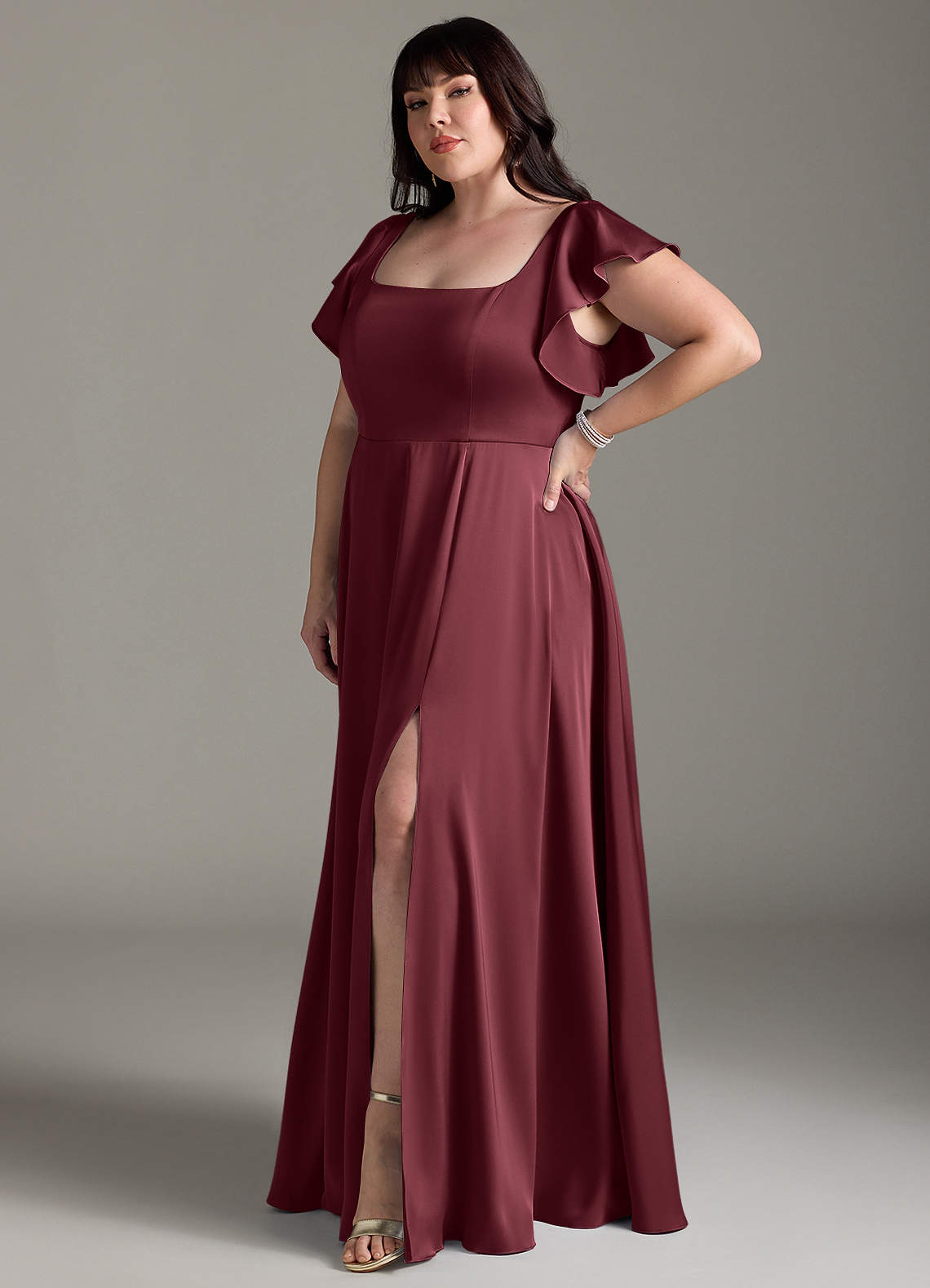 Azazie Bondi Bridesmaid Dresses Merlot A-Line Bow Stretch Satin Dress image8