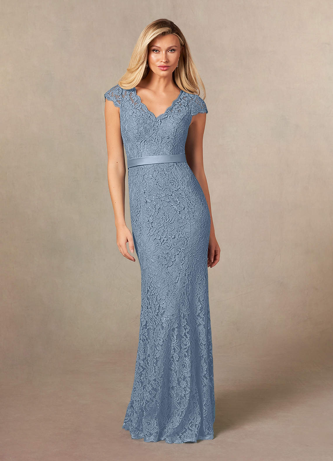 Azazie Janet Abiti per la Madre della Sposa Abito Sirena in Pizzo Blu Polveroso image1