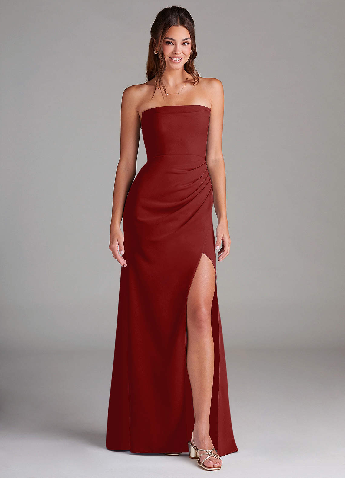 Azazie Leonis Bridesmaid Dresses Terracotta Sheath Strapless Stretch Crepe Convertible Dress image1