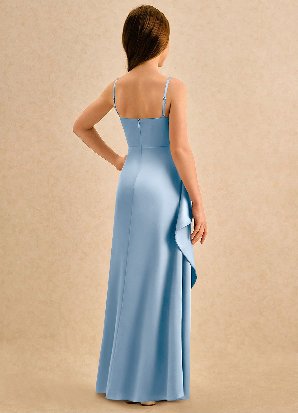 Azazie Cannoli Girls Formal Jurken voor bloemenmeisjes A-Lijn Jurk van Mat Satijn Geplooide Poederblauw image1