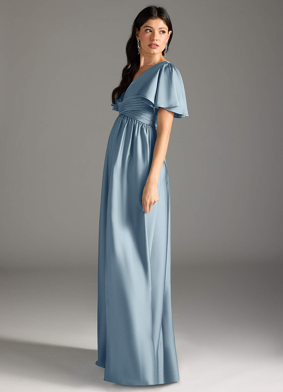 Azazie Verna vestidos de dama de honor de maternidad Vestido de Corte En A Volante Hasta el suelo Satén Elástico image6