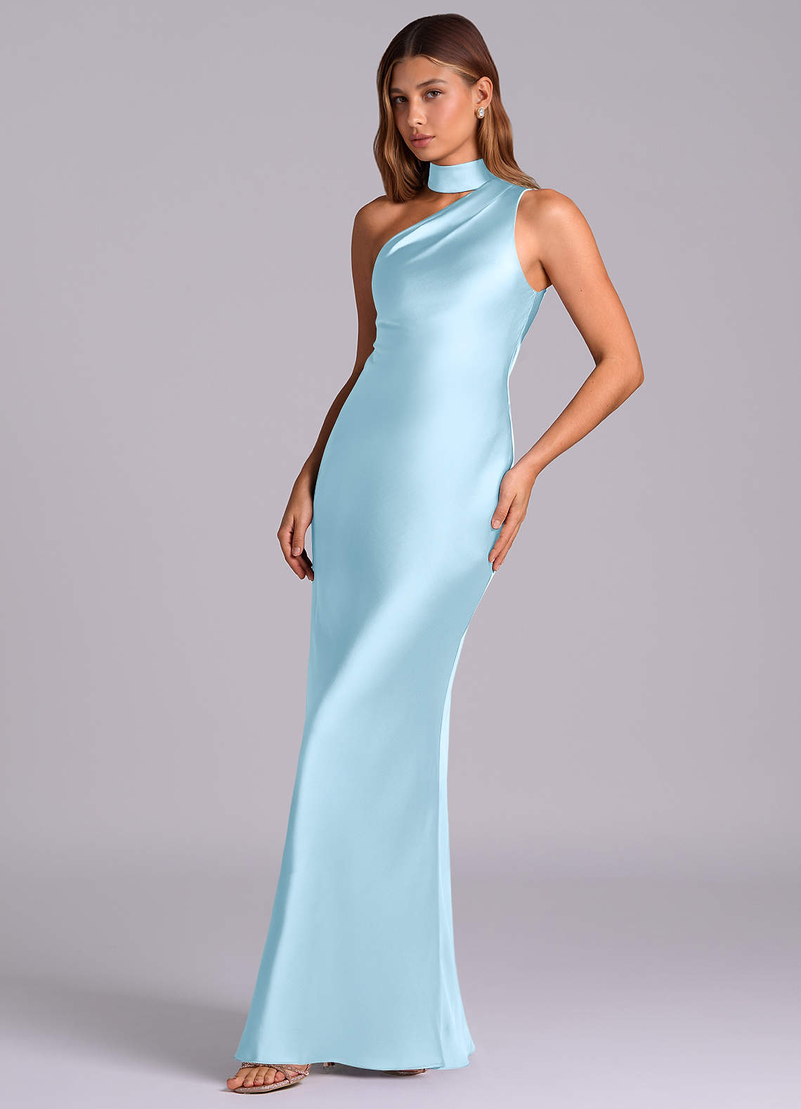 Azazie Seona Brudtärnklänningar Klänning av Sjöjungfru i Stretch Satin One-shoulder Himmelsblå image5