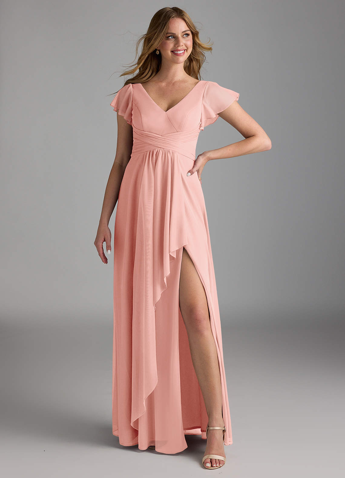 Azazie Omari Bridesmaid Dresses Rosette A-Line Mesh Dress image1