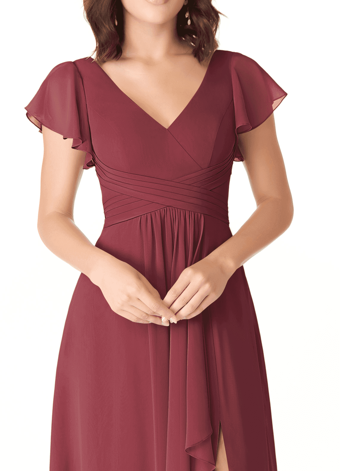 Azazie Omari Bridesmaid Dresses Merlot A-Line Chiffon Dress image4