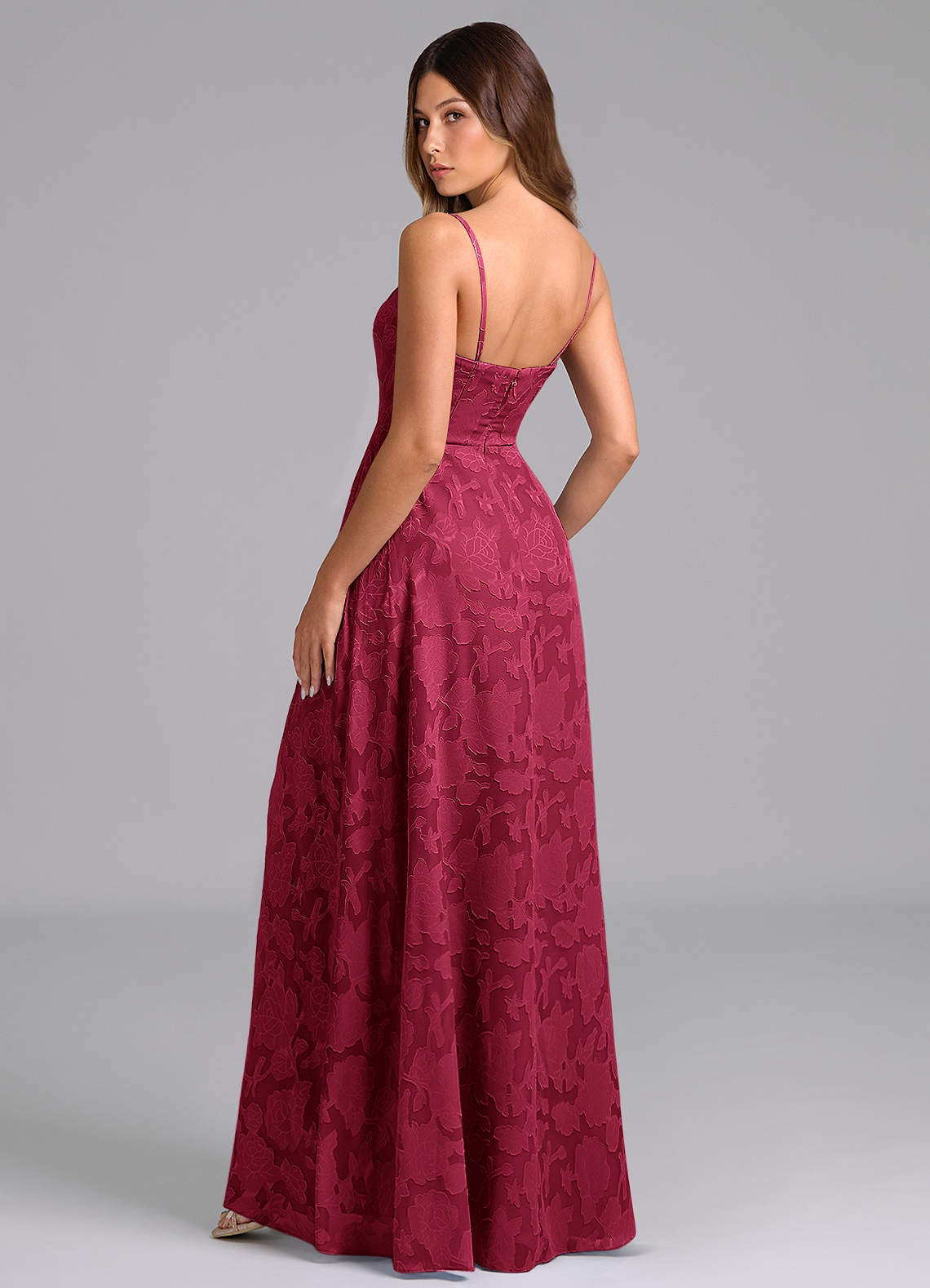 Azazie A-Line Straight Floor-Length Floral Burnout Bridesmaid Dresses - Burgundy Azazie A-Line Straight Floor-Length Floral Burnout Bridesmaid Dresses - Burgundy